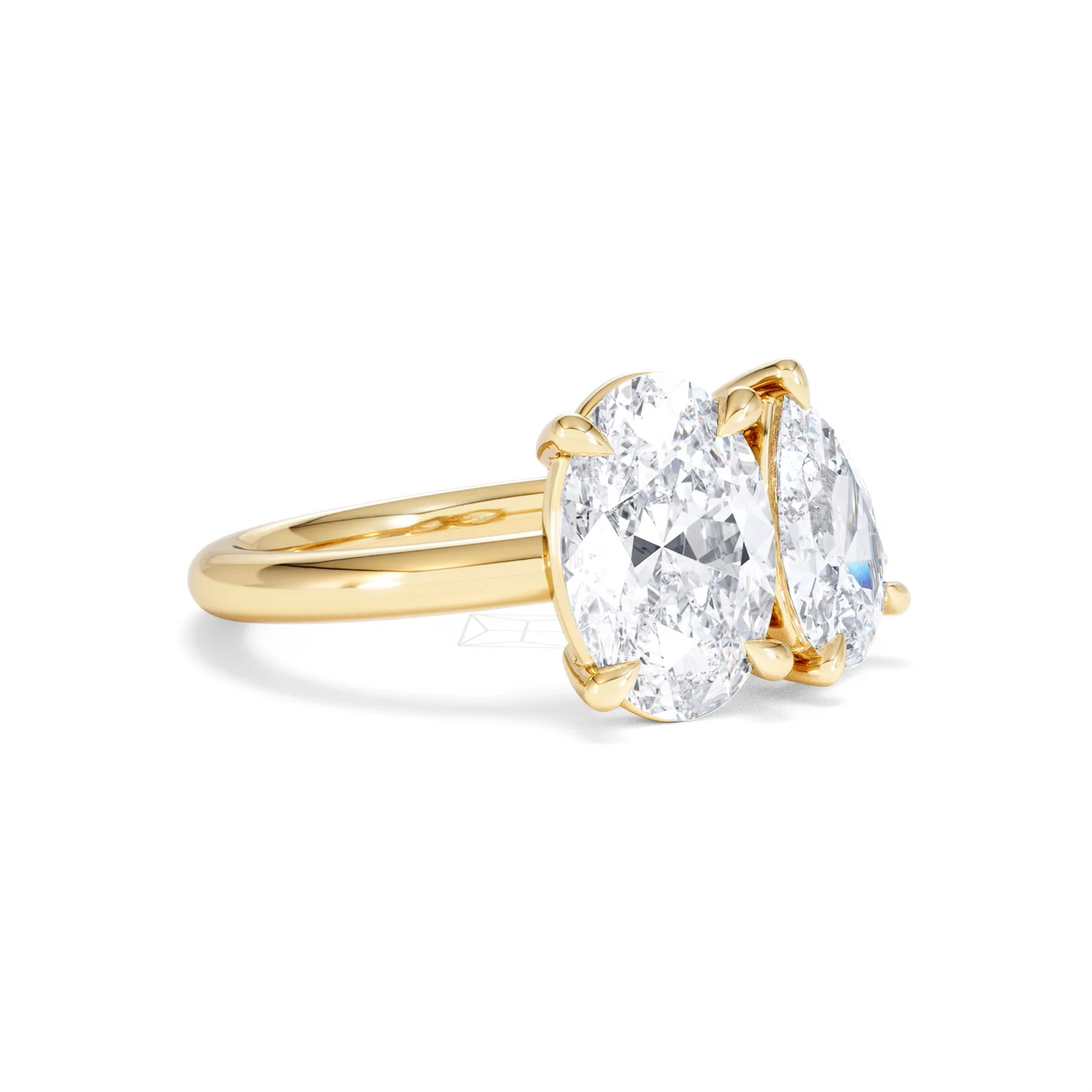 Toi Et Moi 3.00ct Oval and Pear Cut Lab Diamond Engagement Ring in 18K Yellow Gold - Image 18