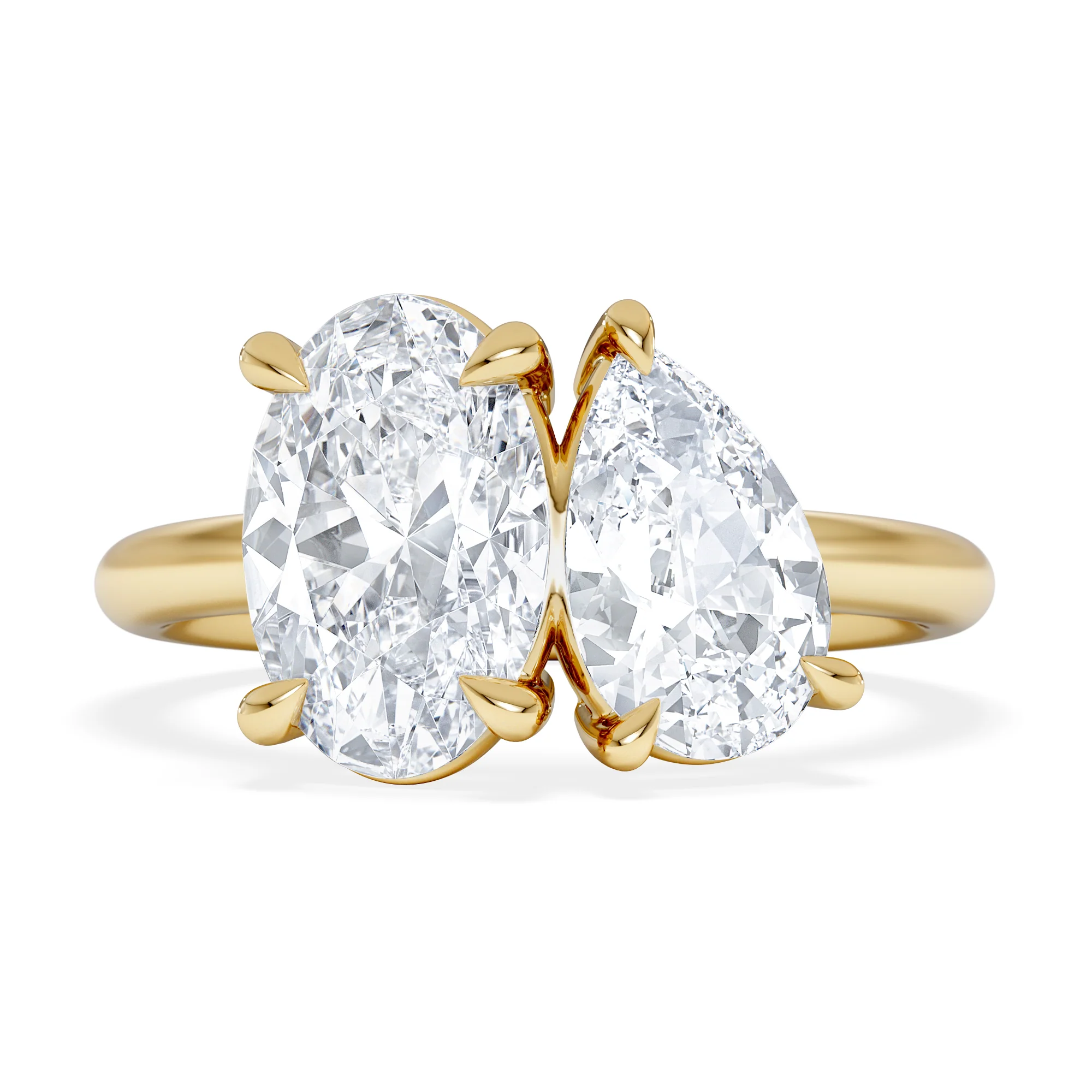 Toi Et Moi 3.00ct Oval and Pear Cut Lab Diamond Engagement Ring in 18K Yellow Gold - Image 7
