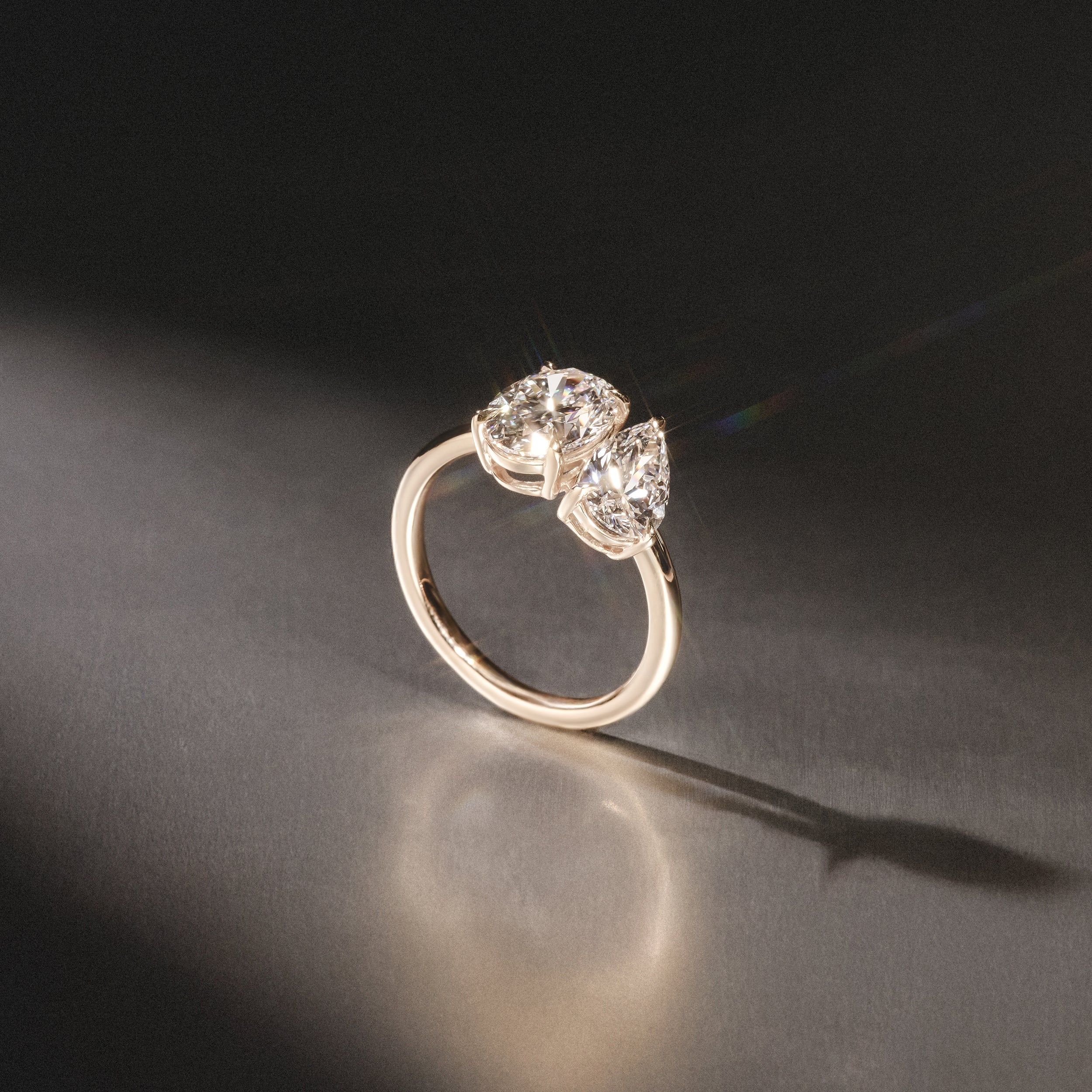 Toi Et Moi 3.00ct Oval and Pear Cut Lab Diamond Engagement Ring in 18K Yellow Gold - Image 8