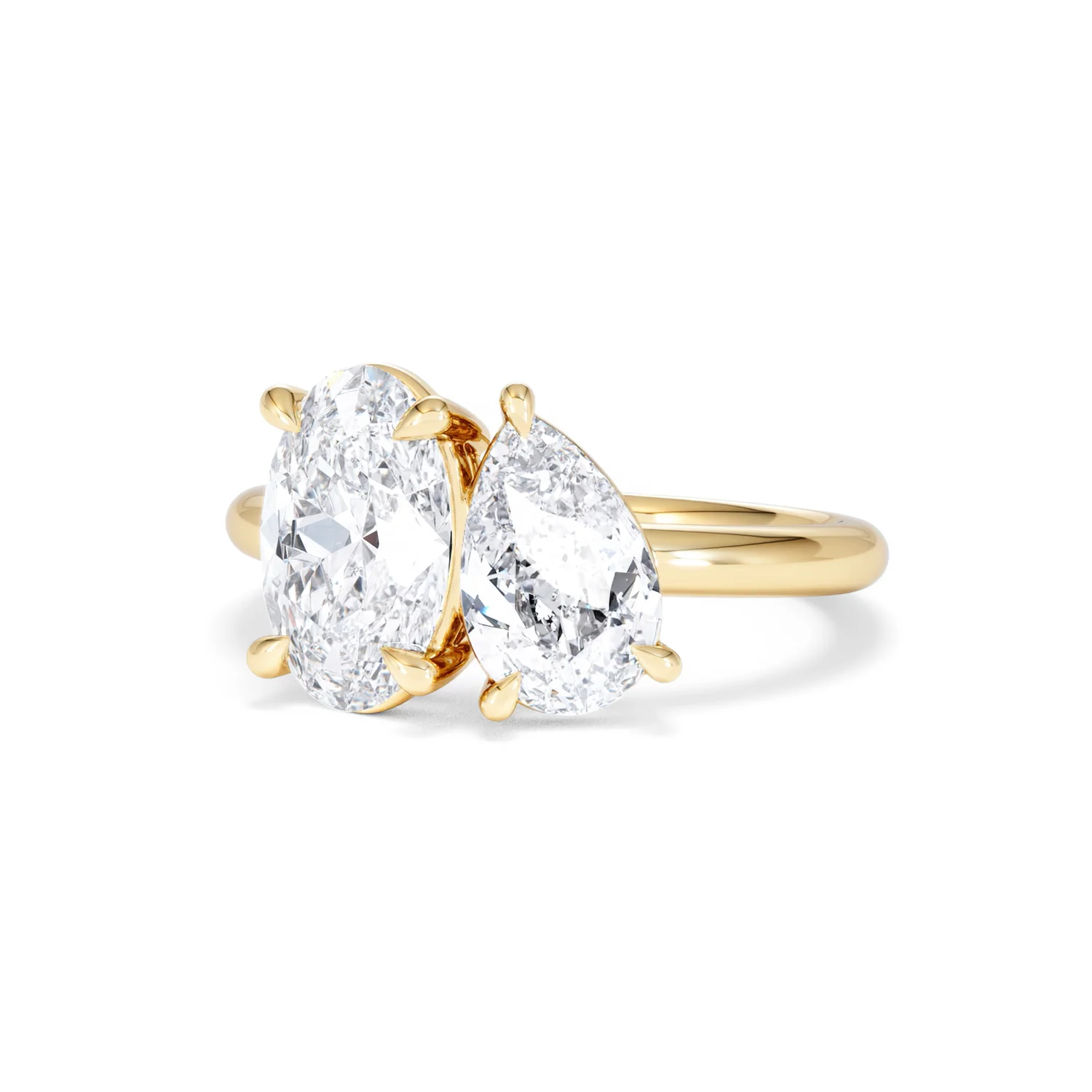 Toi Et Moi 3.00ct Oval and Pear Cut Lab Diamond Engagement Ring in 18K Yellow Gold - Image 85