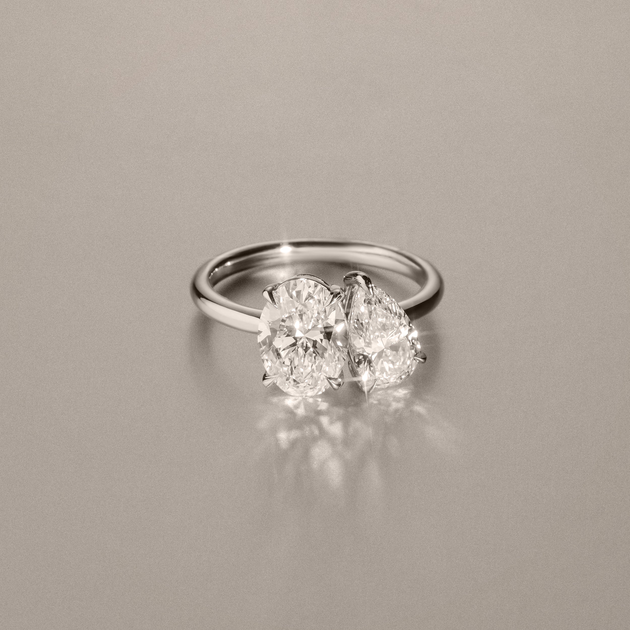 Toi Et Moi 3.00ct Oval and Pear Cut Lab Diamond Engagement Ring in Platinum - Image 6