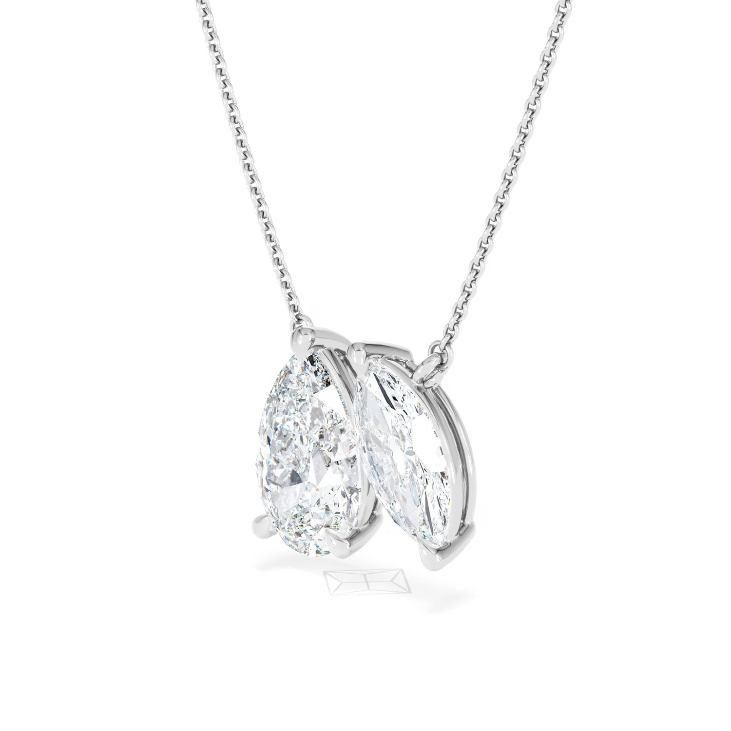 Toi Et Moi 3.00ct Pear and Marquise Cut Lab Diamond 2 Stone Necklace in 18k White Gold - Image 32