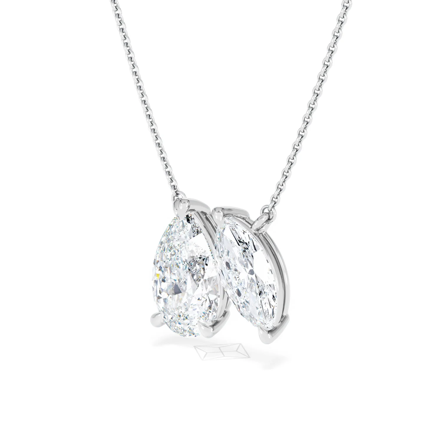 Toi Et Moi 3.00ct Pear and Marquise Cut Lab Diamond 2 Stone Necklace in 18k White Gold - Image 33