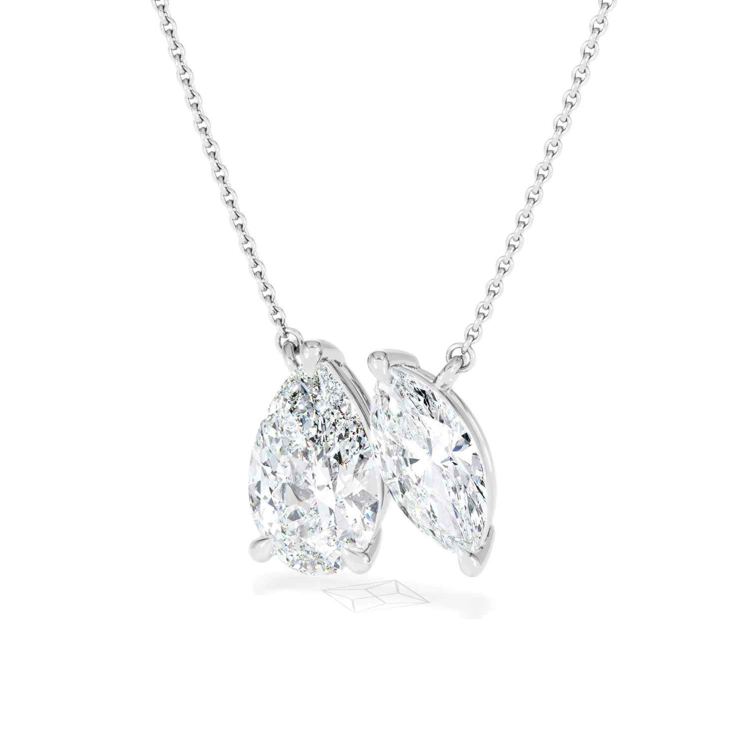 Toi Et Moi 3.00ct Pear and Marquise Cut Lab Diamond 2 Stone Necklace in 18k White Gold - Image 36