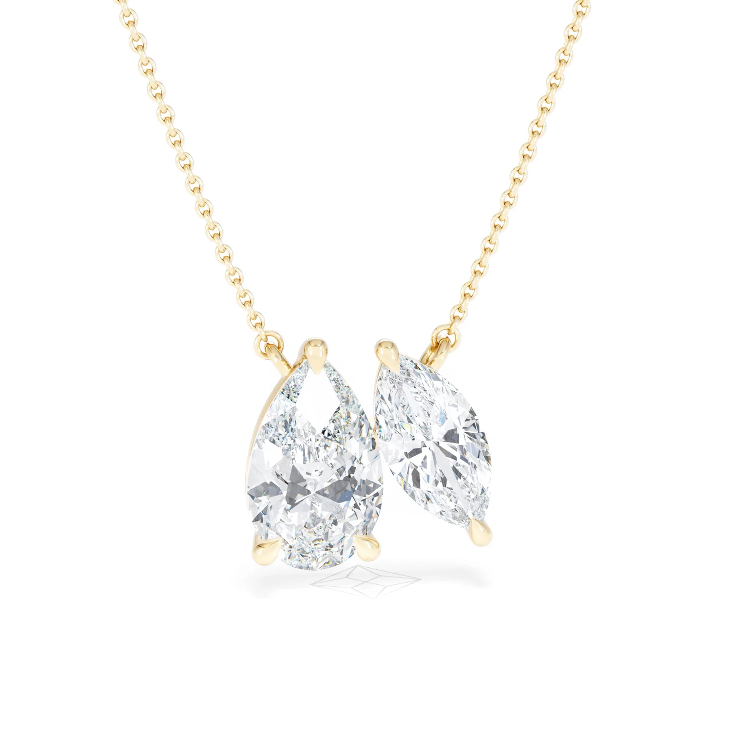 Toi Et Moi 3.00ct Pear and Marquise Cut Lab Diamond 2 Stone Necklace in 18k Yellow Gold - Image 10