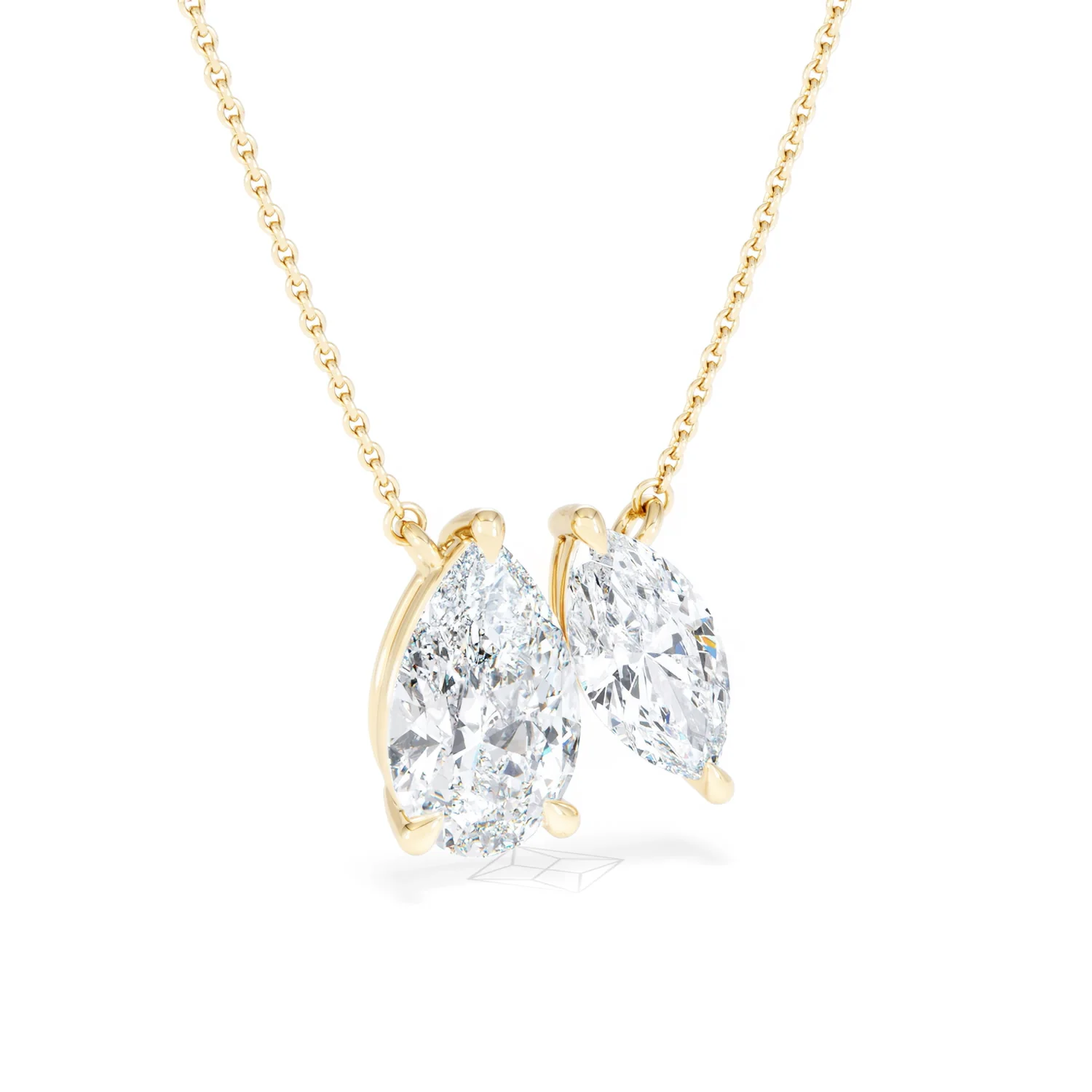 Toi Et Moi 3.00ct Pear and Marquise Cut Lab Diamond 2 Stone Necklace in 18k Yellow Gold - Image 13