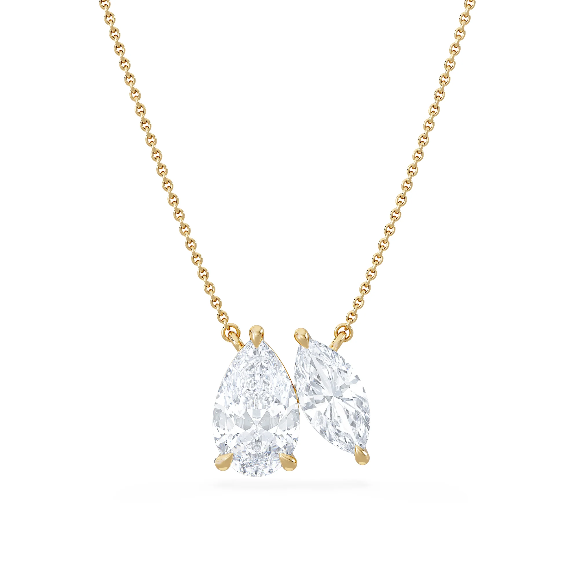 Toi Et Moi 3.00ct Pear and Marquise Cut Lab Diamond 2 Stone Necklace in 18k Yellow Gold - Image 3