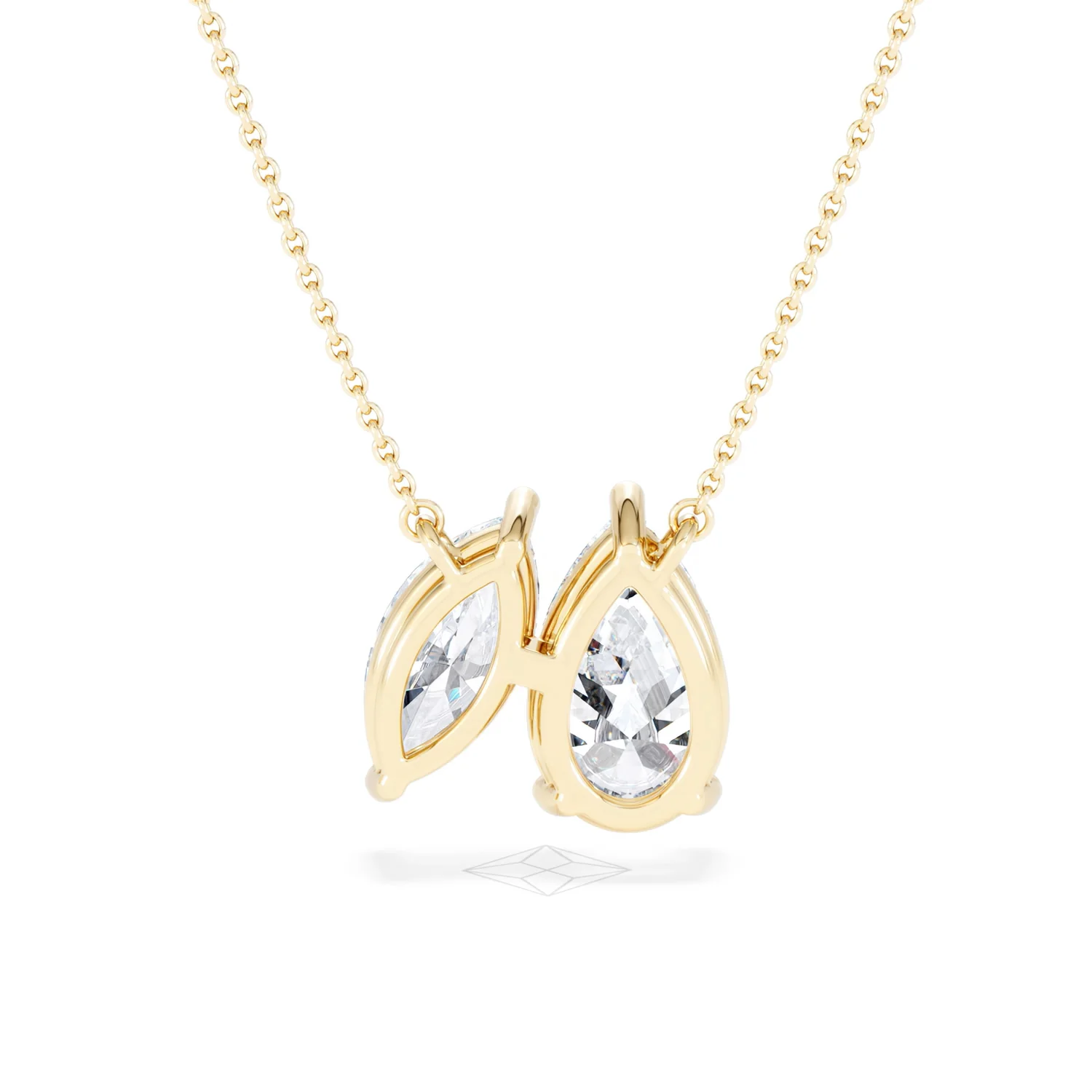 Toi Et Moi 3.00ct Pear and Marquise Cut Lab Diamond 2 Stone Necklace in 18k Yellow Gold - Image 48
