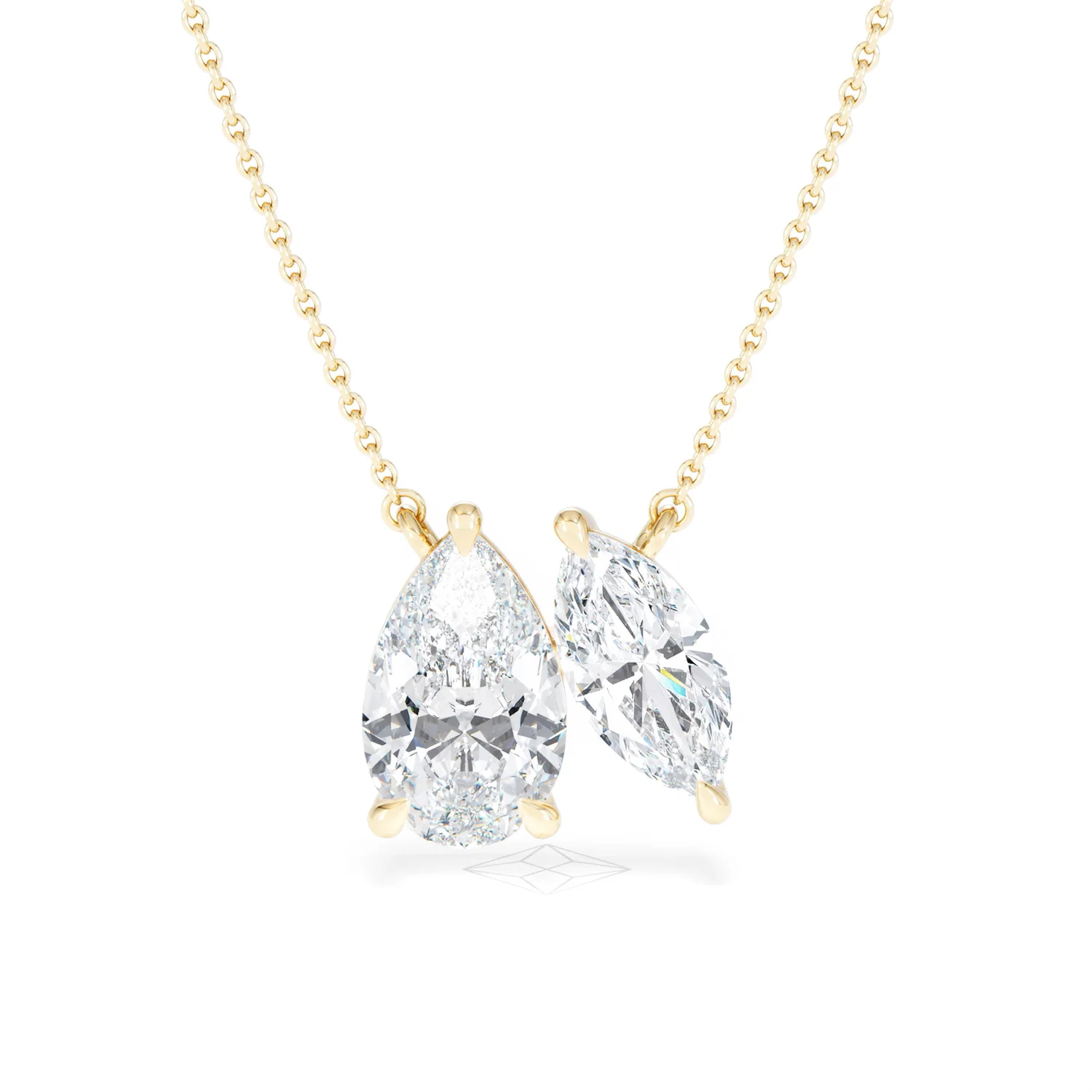 Toi Et Moi 3.00ct Pear and Marquise Cut Lab Diamond 2 Stone Necklace in 18k Yellow Gold - Image 8