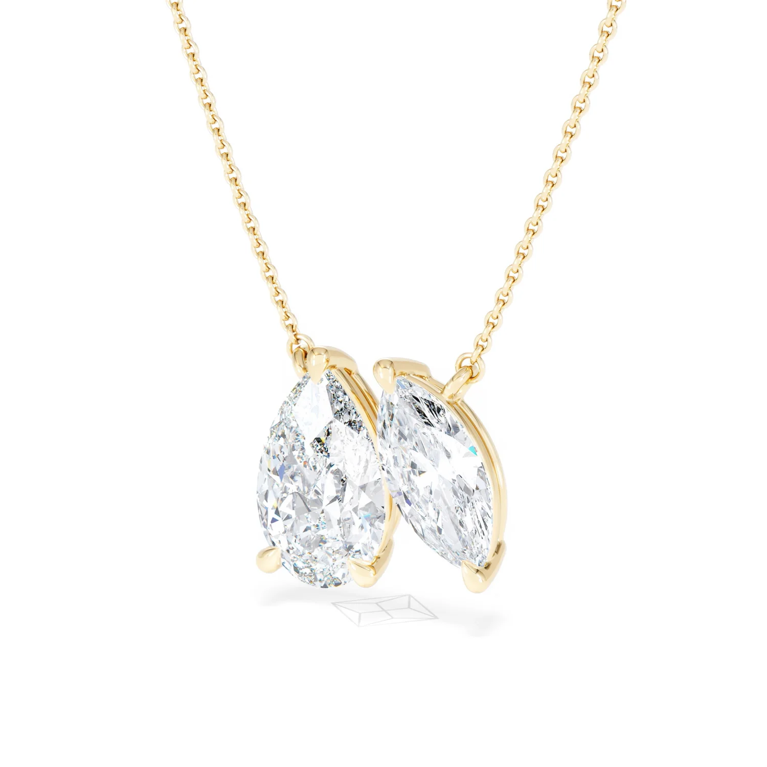 Toi Et Moi 3.00ct Pear and Marquise Cut Lab Diamond 2 Stone Necklace in 18k Yellow Gold - Image 82