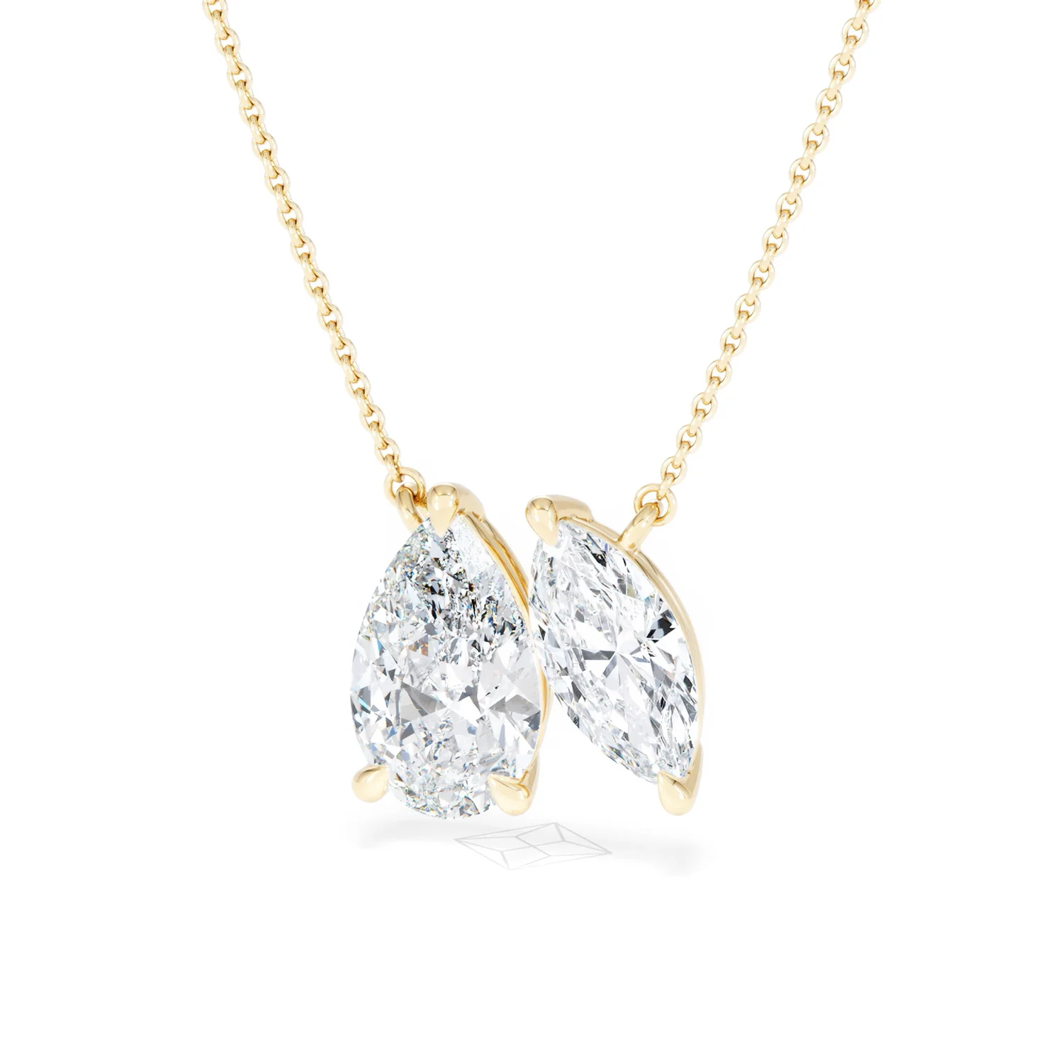 Toi Et Moi 3.00ct Pear and Marquise Cut Lab Diamond 2 Stone Necklace in 18k Yellow Gold - Image 84