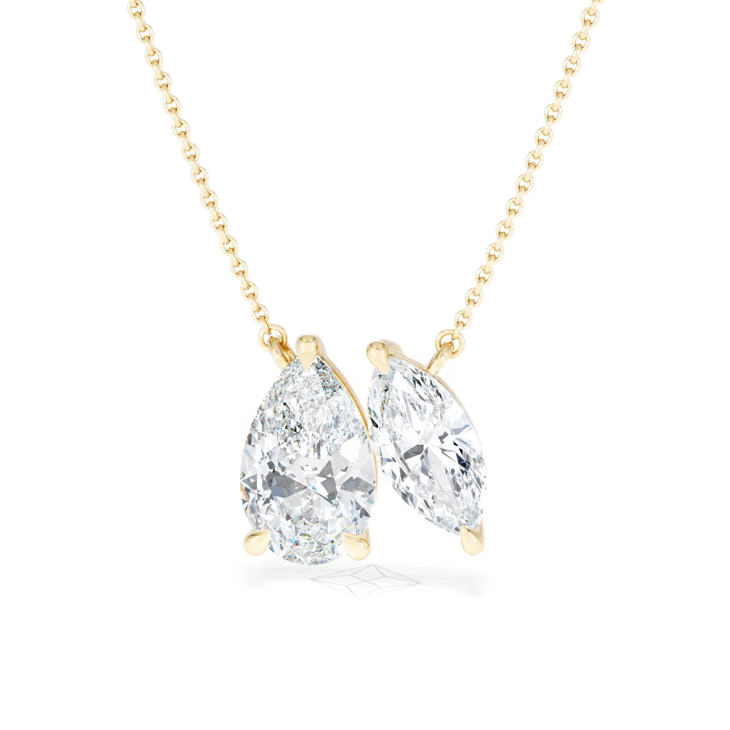 Toi Et Moi 3.00ct Pear and Marquise Cut Lab Diamond 2 Stone Necklace in 18k Yellow Gold - Image 86