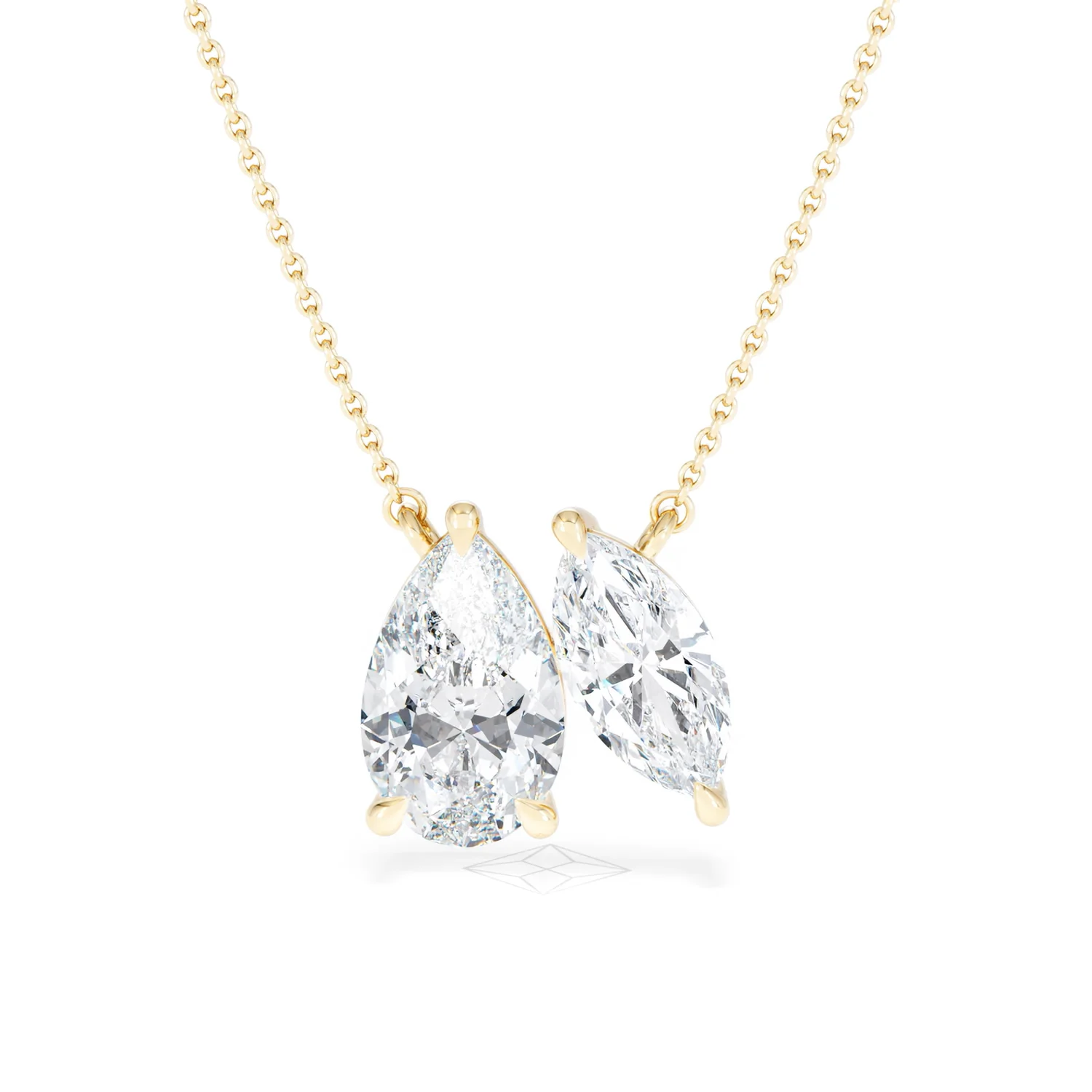 Toi Et Moi 3.00ct Pear and Marquise Cut Lab Diamond 2 Stone Necklace in 18k Yellow Gold - Image 87