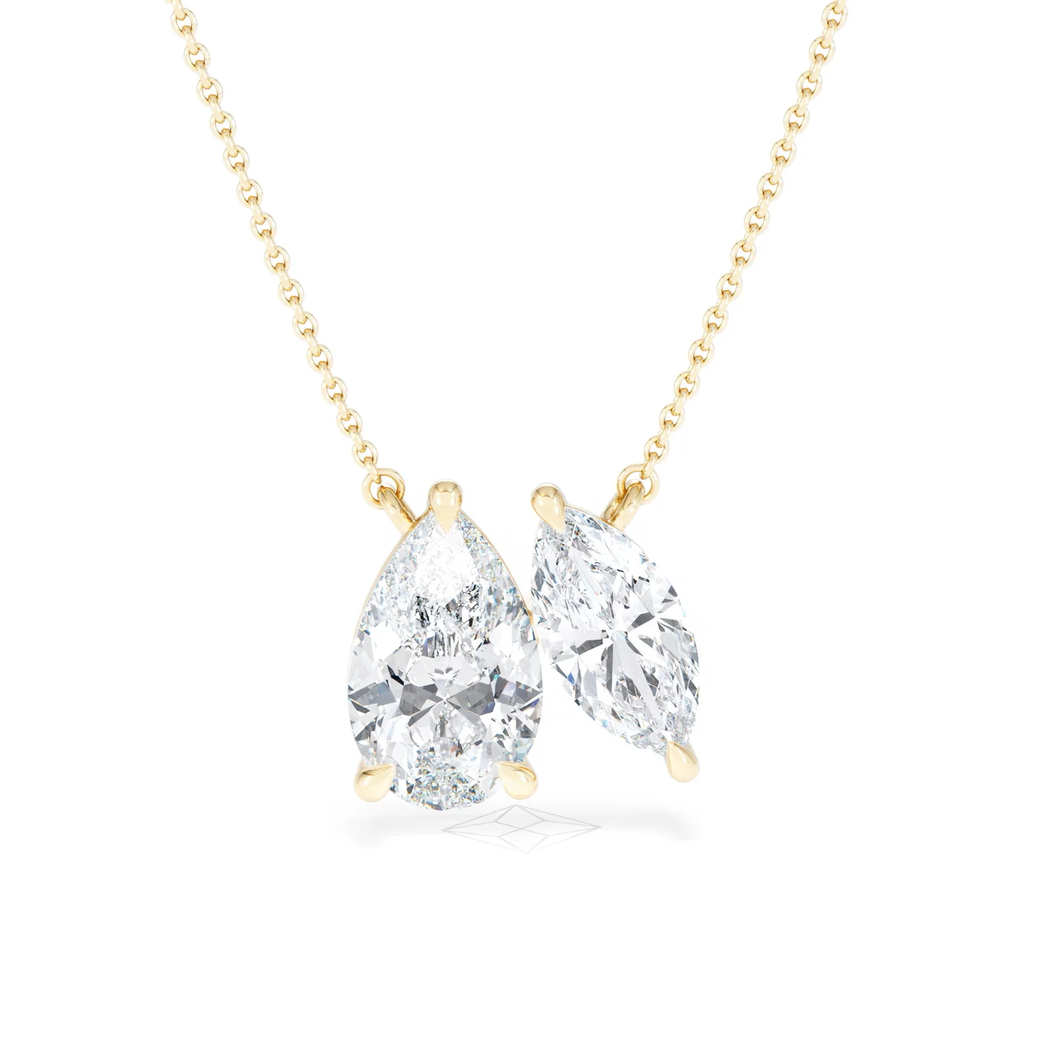 Toi Et Moi 3.00ct Pear and Marquise Cut Lab Diamond 2 Stone Necklace in 18k Yellow Gold - Image 9