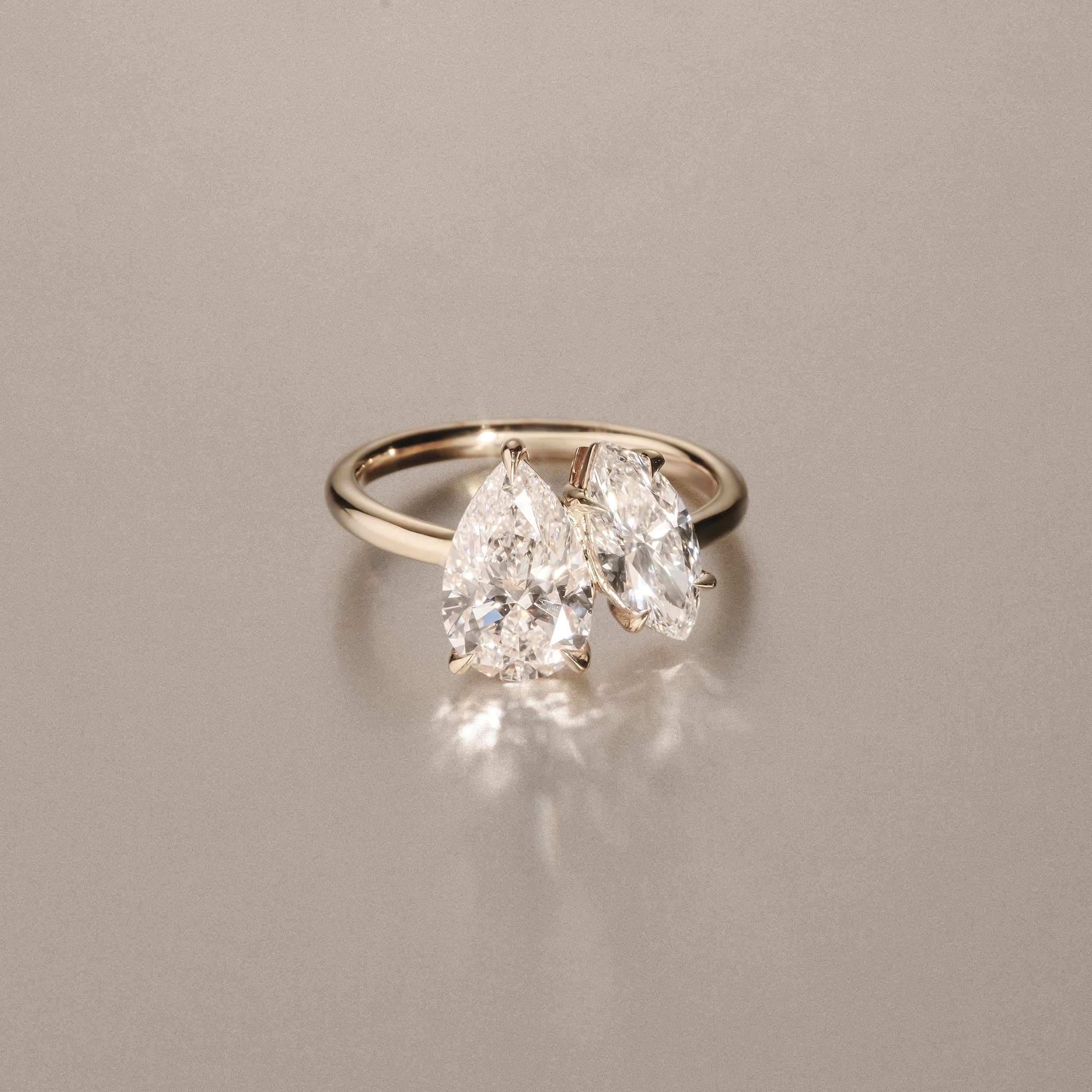 Toi Et Moi 3.00ct Pear and Marquise Cut Lab Diamond Engagement Ring in 18K Yellow Gold - Image 6