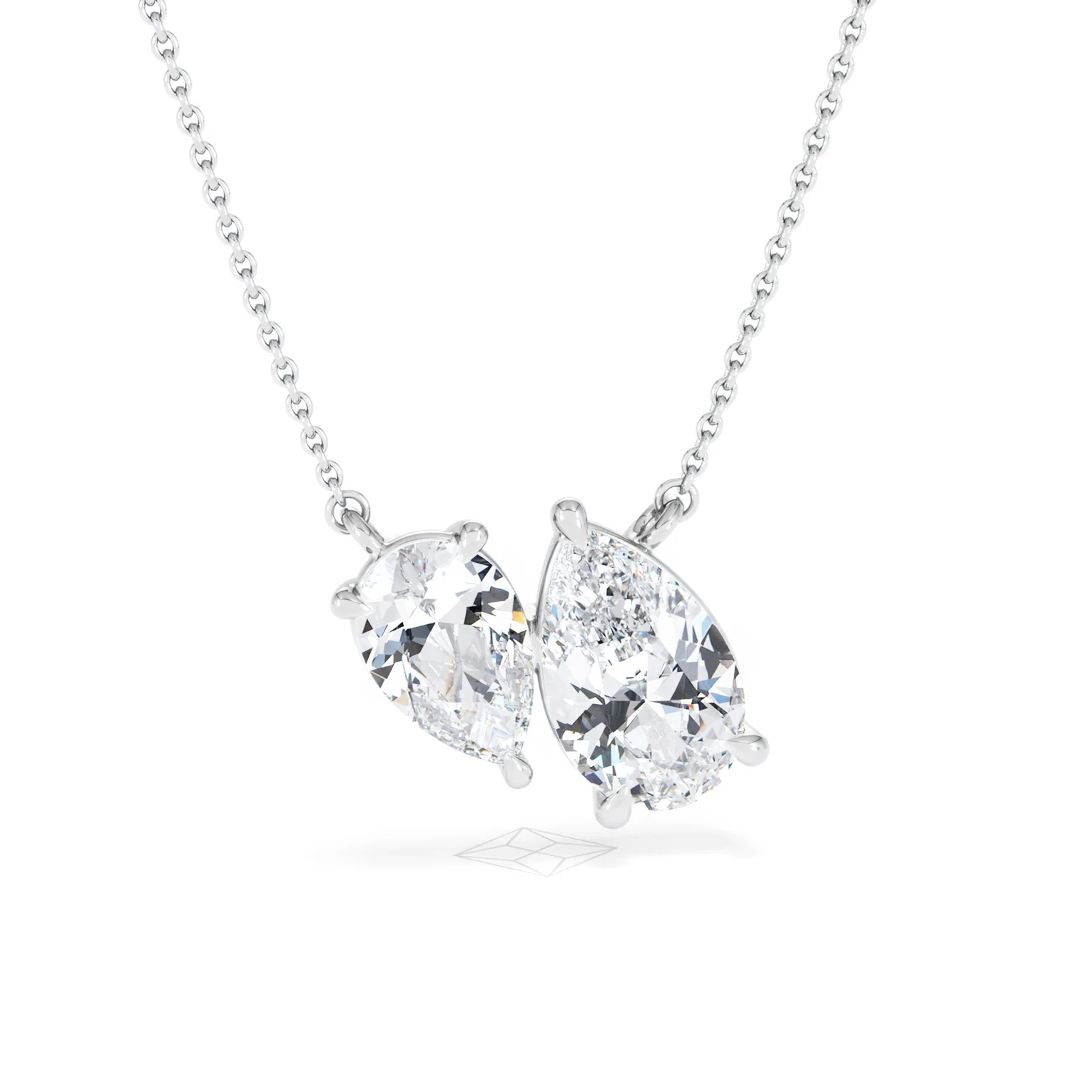 Toi Et Moi 3.00ct Pear Cut Lab Diamond 2 Stone Necklace in 18K White Gold - Image 11
