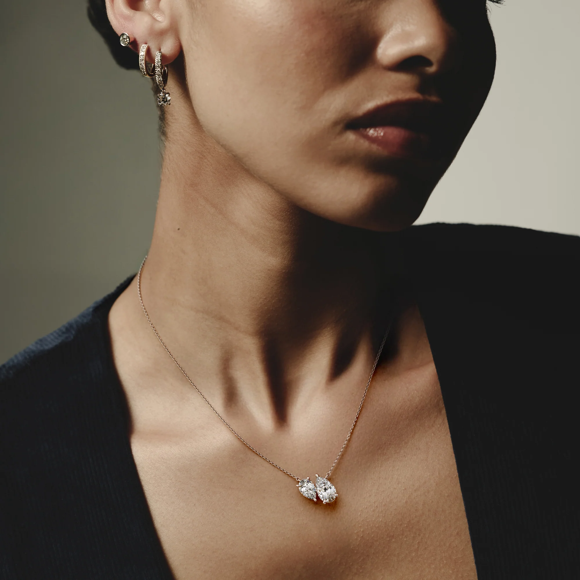 Toi Et Moi 3.00ct Pear Cut Lab Diamond 2 Stone Necklace in 18K White Gold - Image 2