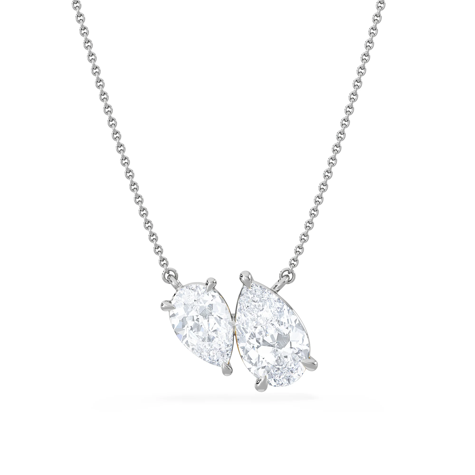 Toi Et Moi 3.00ct Pear Cut Lab Diamond 2 Stone Necklace in 18K White Gold - Image 3