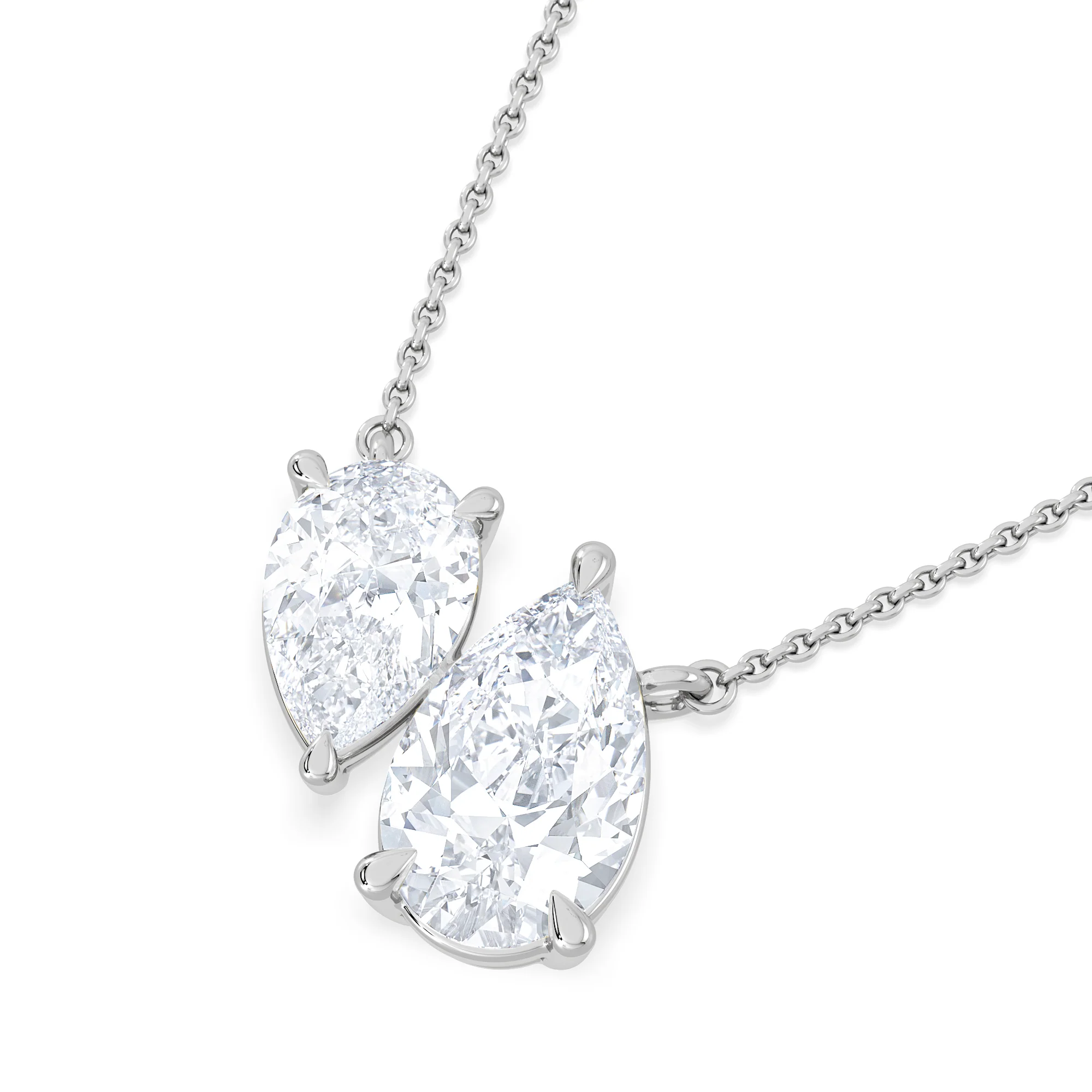 Toi Et Moi 3.00ct Pear Cut Lab Diamond 2 Stone Necklace in 18K White Gold - Image 5
