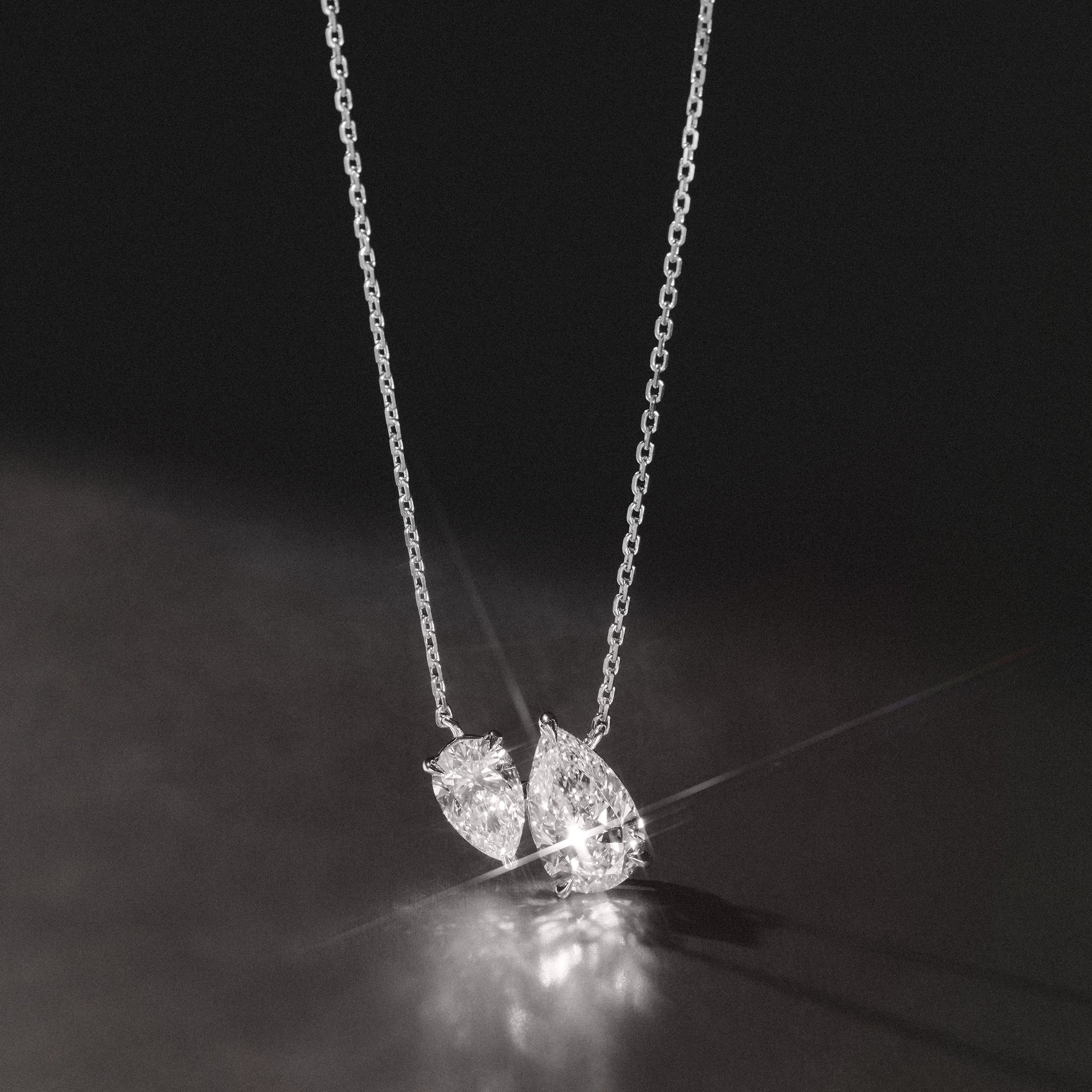 Toi Et Moi 3.00ct Pear Cut Lab Diamond 2 Stone Necklace in 18K White Gold - Image 8