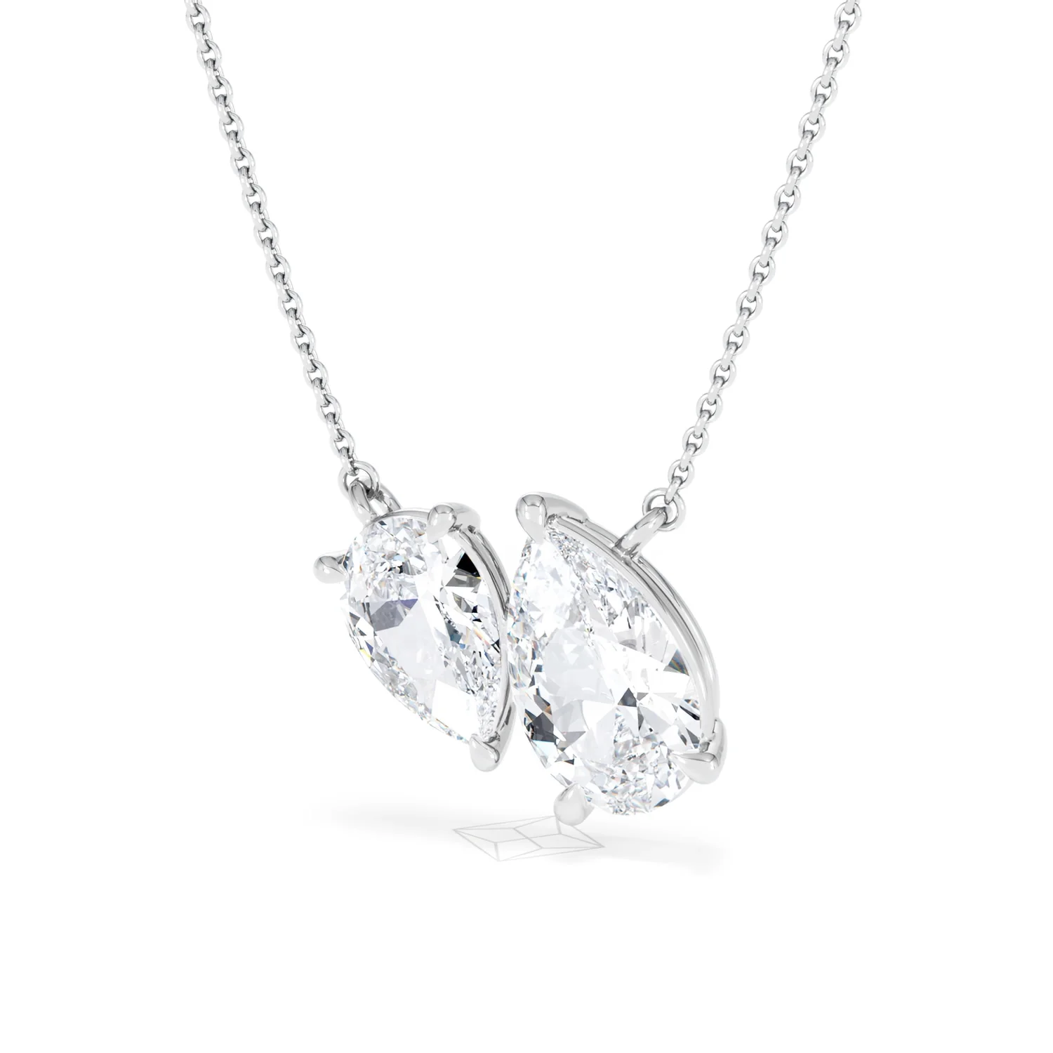 Toi Et Moi 3.00ct Pear Cut Lab Diamond 2 Stone Necklace in 18K White Gold - Image 84