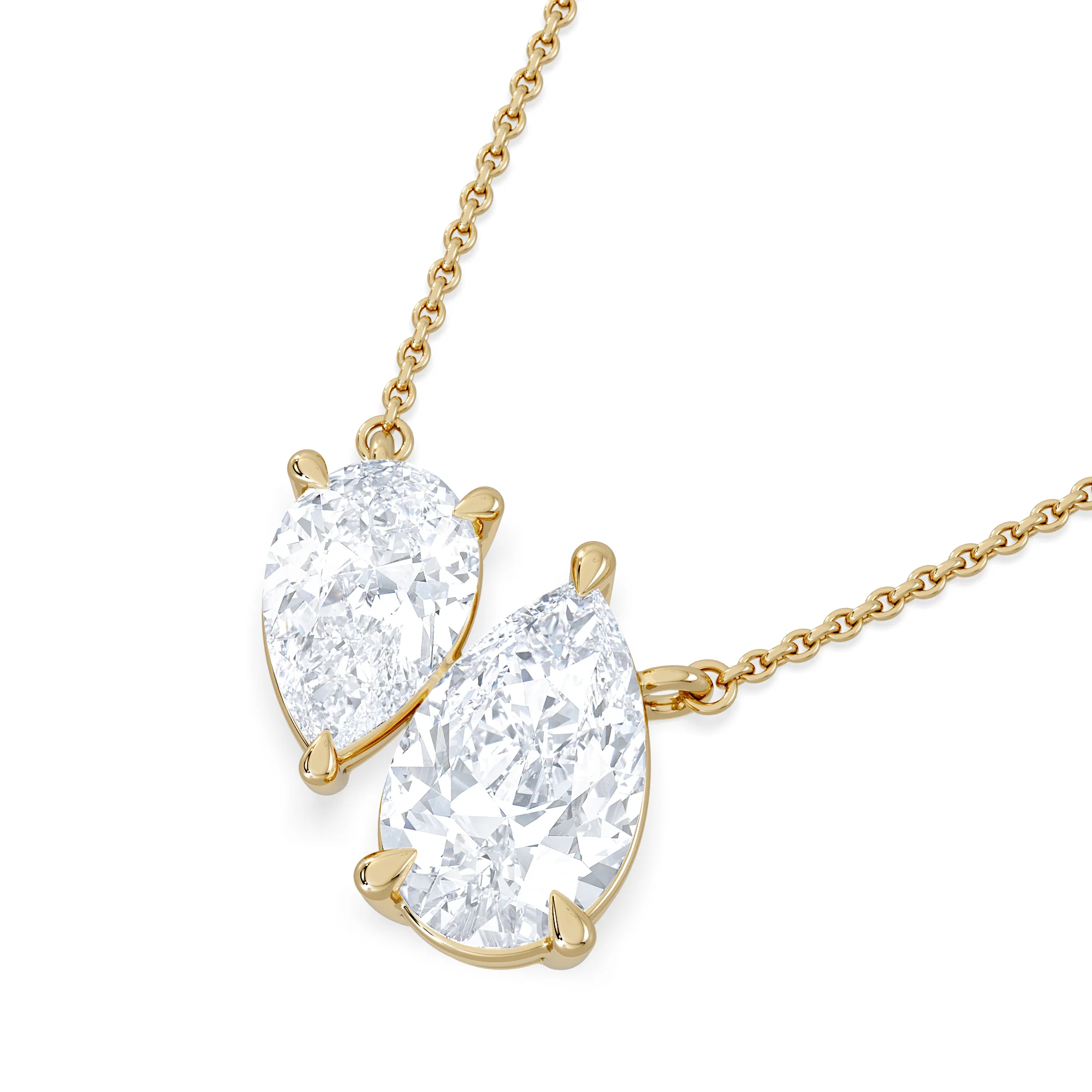 Toi Et Moi 3.00ct Pear Cut Lab Diamond 2 Stone Necklace in 18K Yellow Gold - Image 5