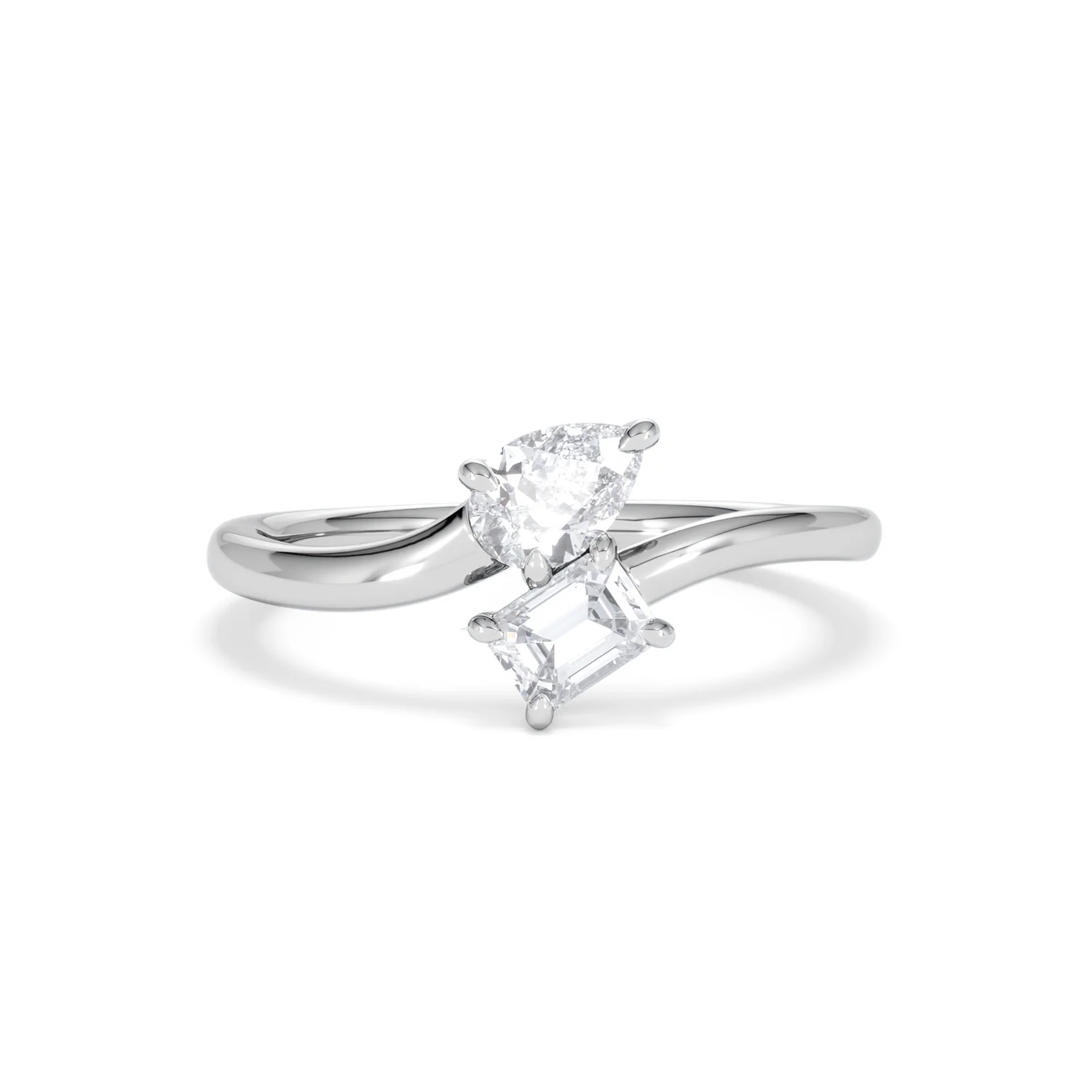 Toi et Moi Emerald and Pear Cut Lab Diamond Ring 0.50ct F/VS in 925 Silver - Image 11