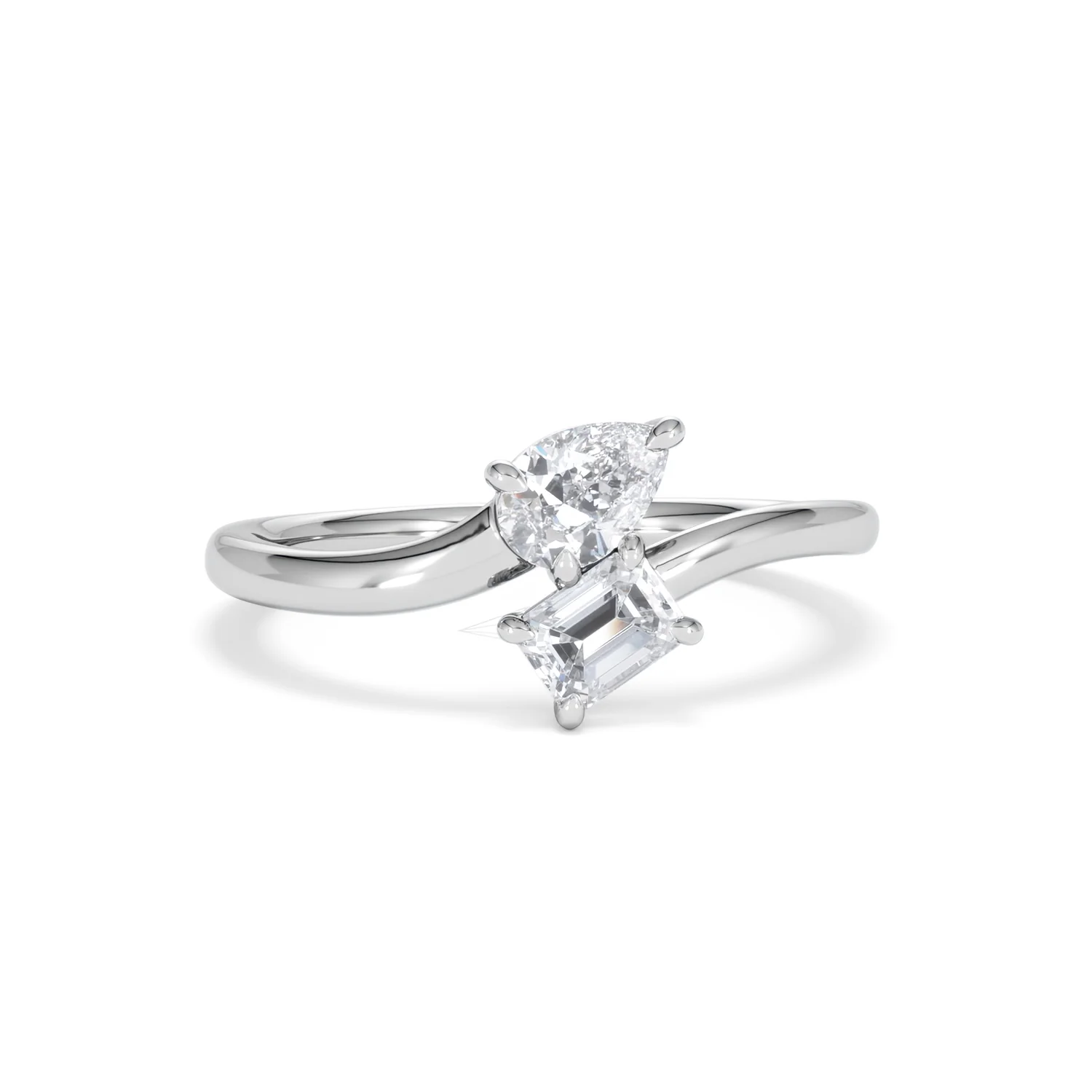 Toi et Moi Emerald and Pear Cut Lab Diamond Ring 0.50ct F/VS in 925 Silver - Image 12