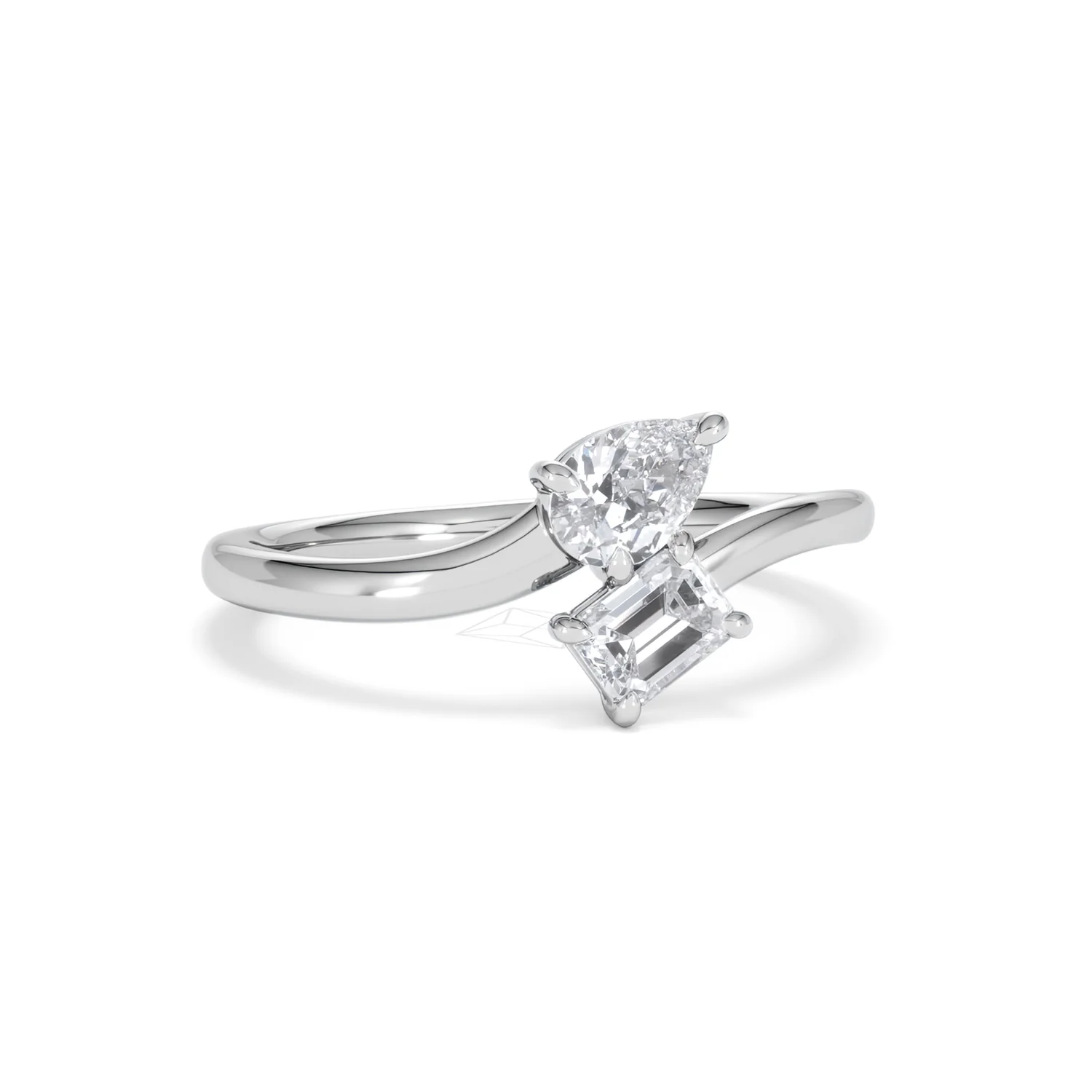 Toi et Moi Emerald and Pear Cut Lab Diamond Ring 0.50ct F/VS in 925 Silver - Image 14