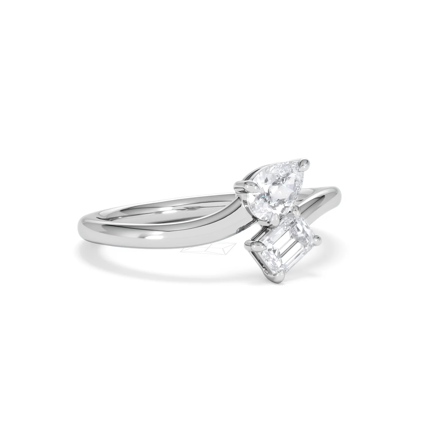 Toi et Moi Emerald and Pear Cut Lab Diamond Ring 0.50ct F/VS in 925 Silver - Image 17