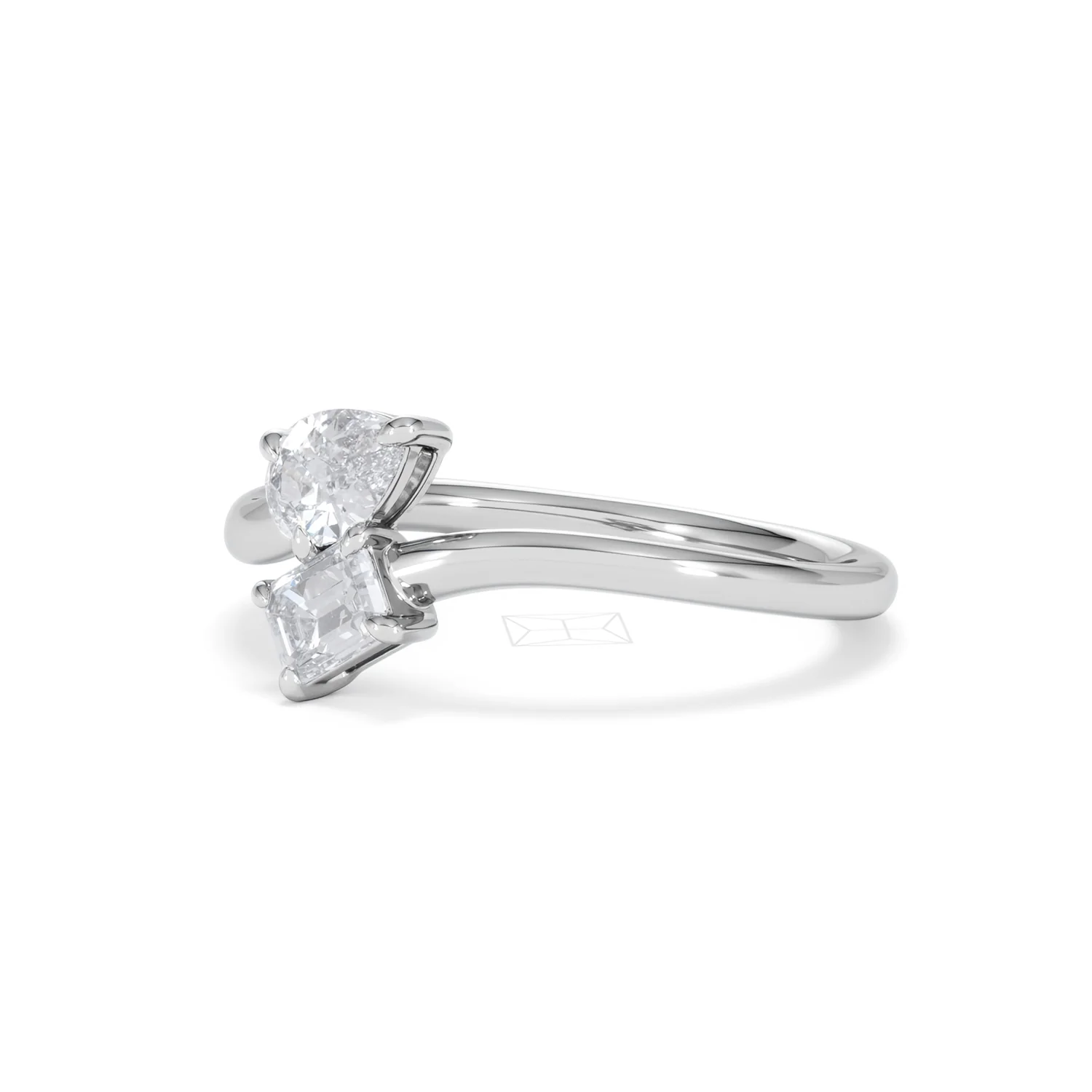 Toi et Moi Emerald and Pear Cut Lab Diamond Ring 0.50ct F/VS in 925 Silver - Image 81