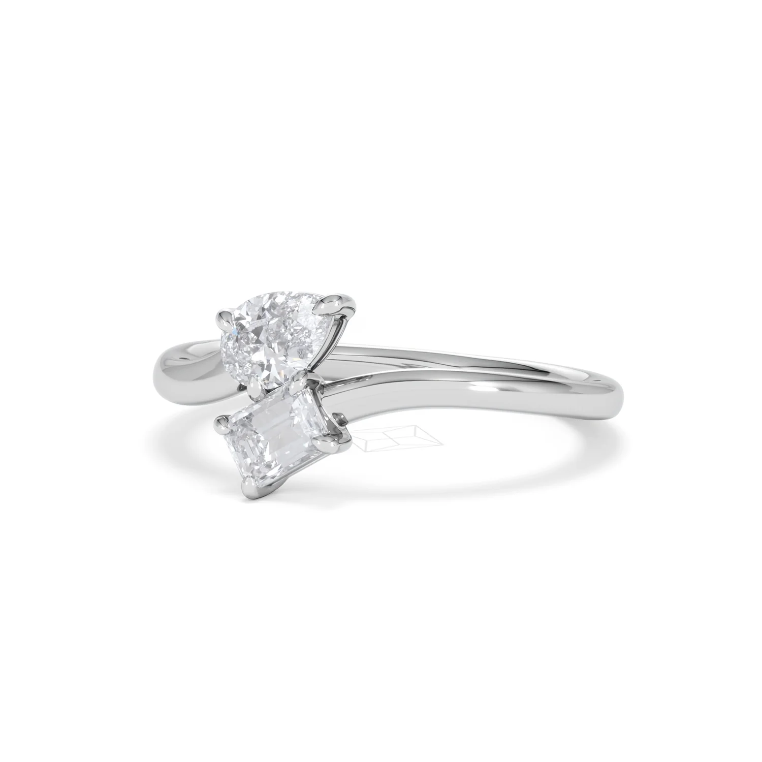 Toi et Moi Emerald and Pear Cut Lab Diamond Ring 0.50ct F/VS in 925 Silver - Image 84