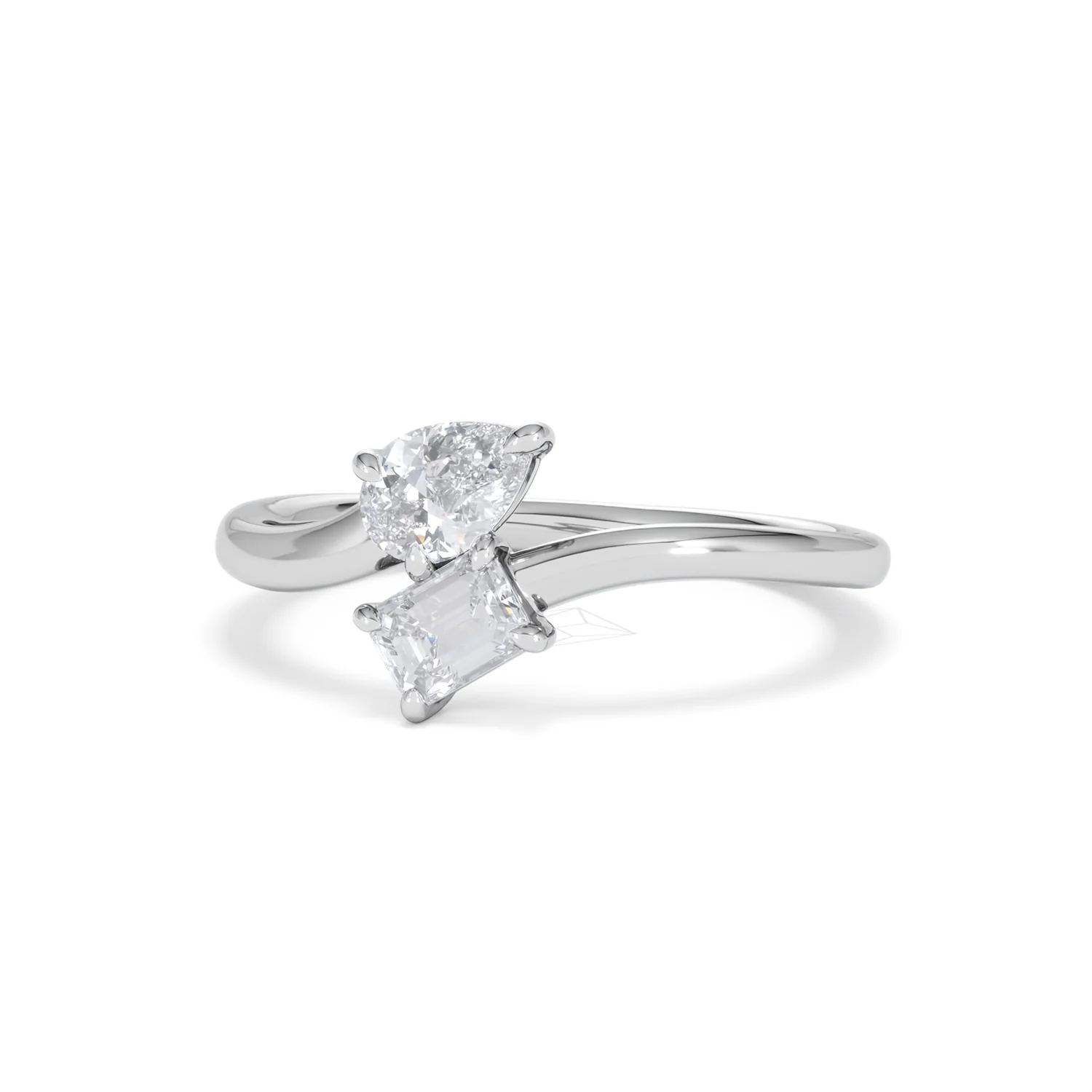 Toi et Moi Emerald and Pear Cut Lab Diamond Ring 0.50ct F/VS in 925 Silver - Image 86