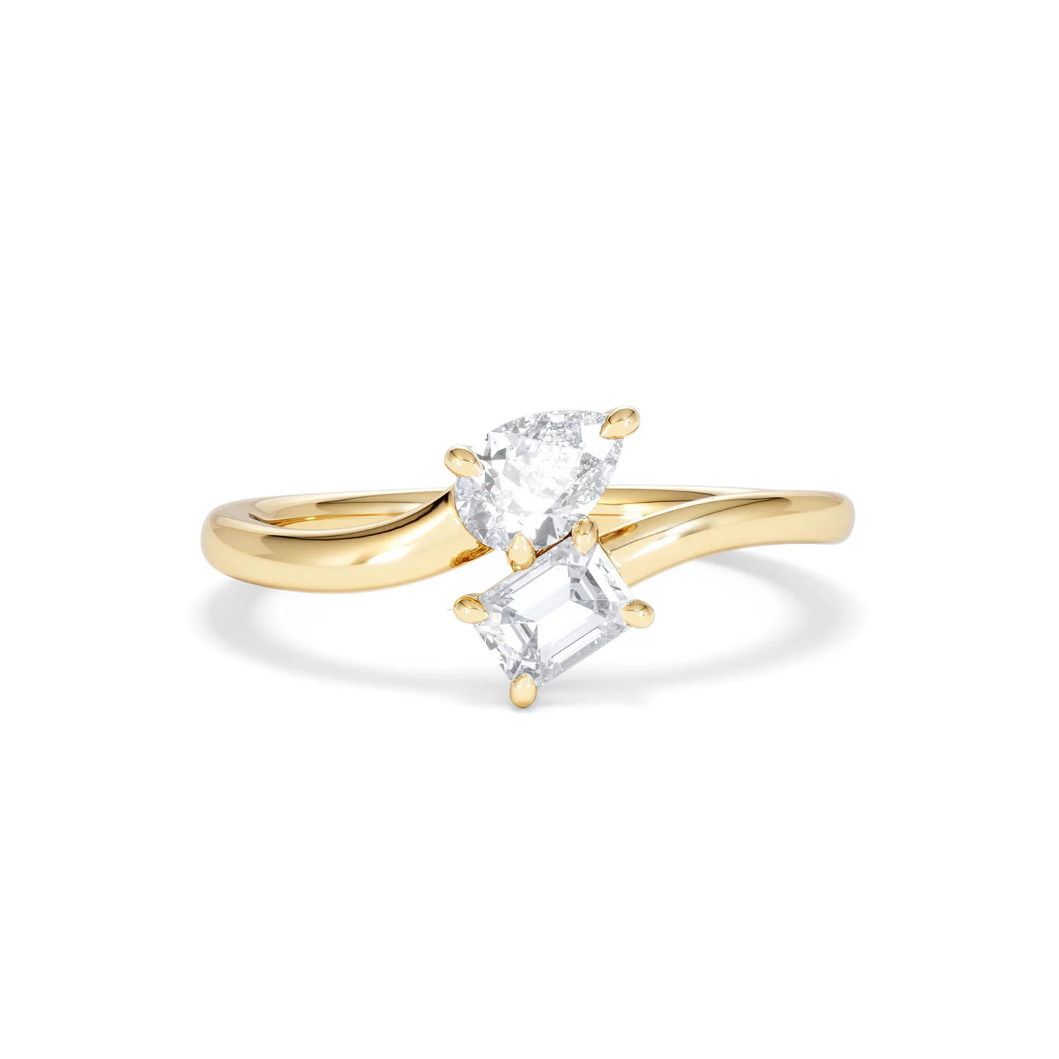 Toi et Moi Emerald and Pear Cut Lab Diamond Ring 0.50ct F/VS in 9K Gold - Image 10