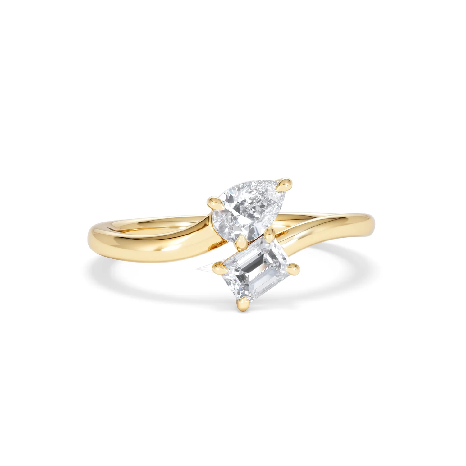 Toi et Moi Emerald and Pear Cut Lab Diamond Ring 0.50ct F/VS in 9K Gold - Image 11