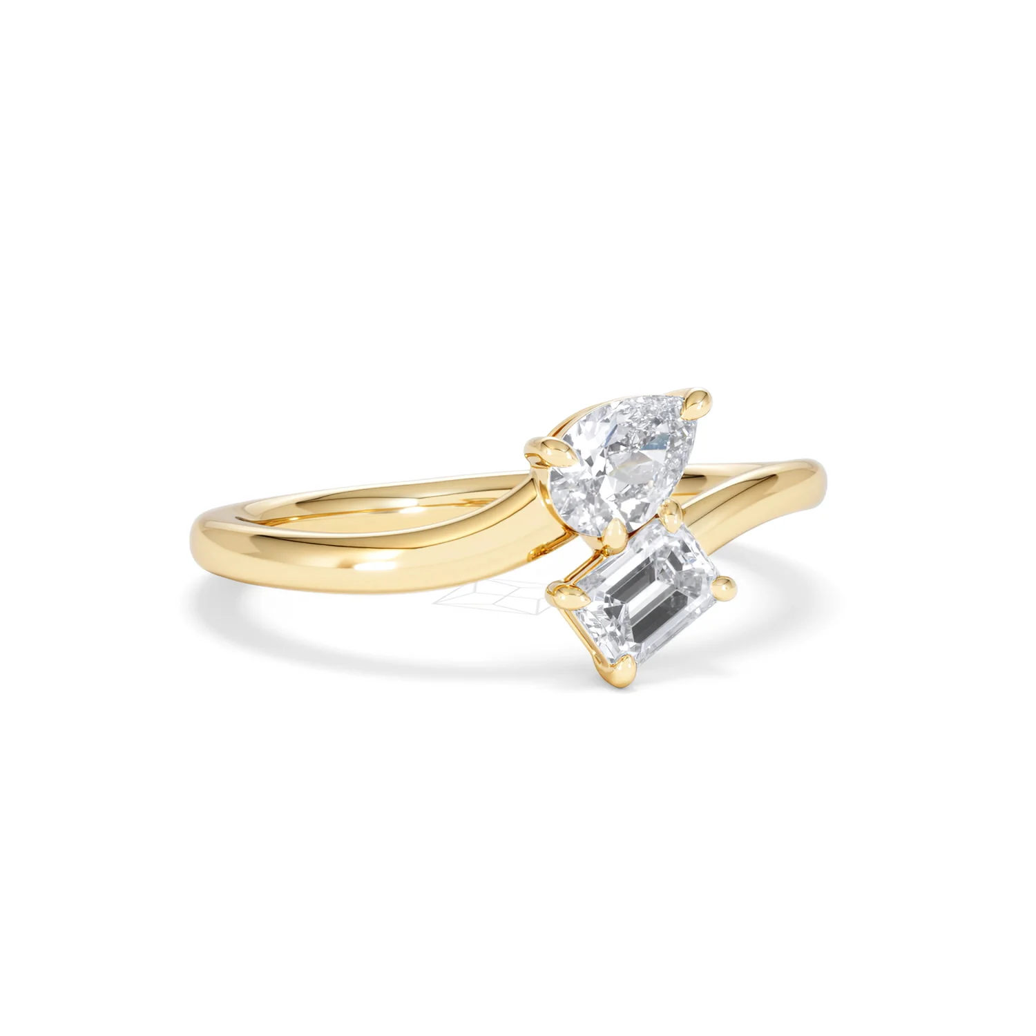 Toi et Moi Emerald and Pear Cut Lab Diamond Ring 0.50ct F/VS in 9K Gold - Image 14