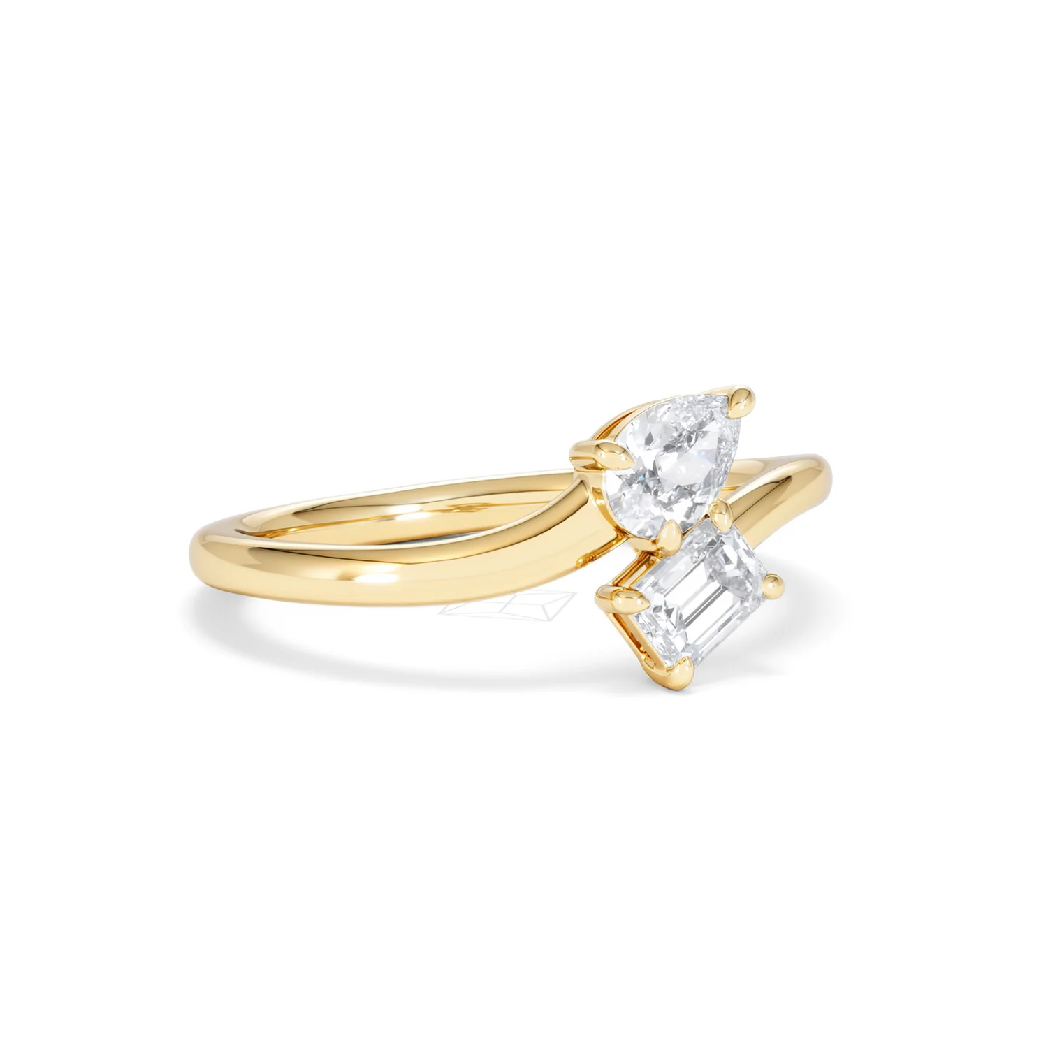 Toi et Moi Emerald and Pear Cut Lab Diamond Ring 0.50ct F/VS in 9K Gold - Image 16
