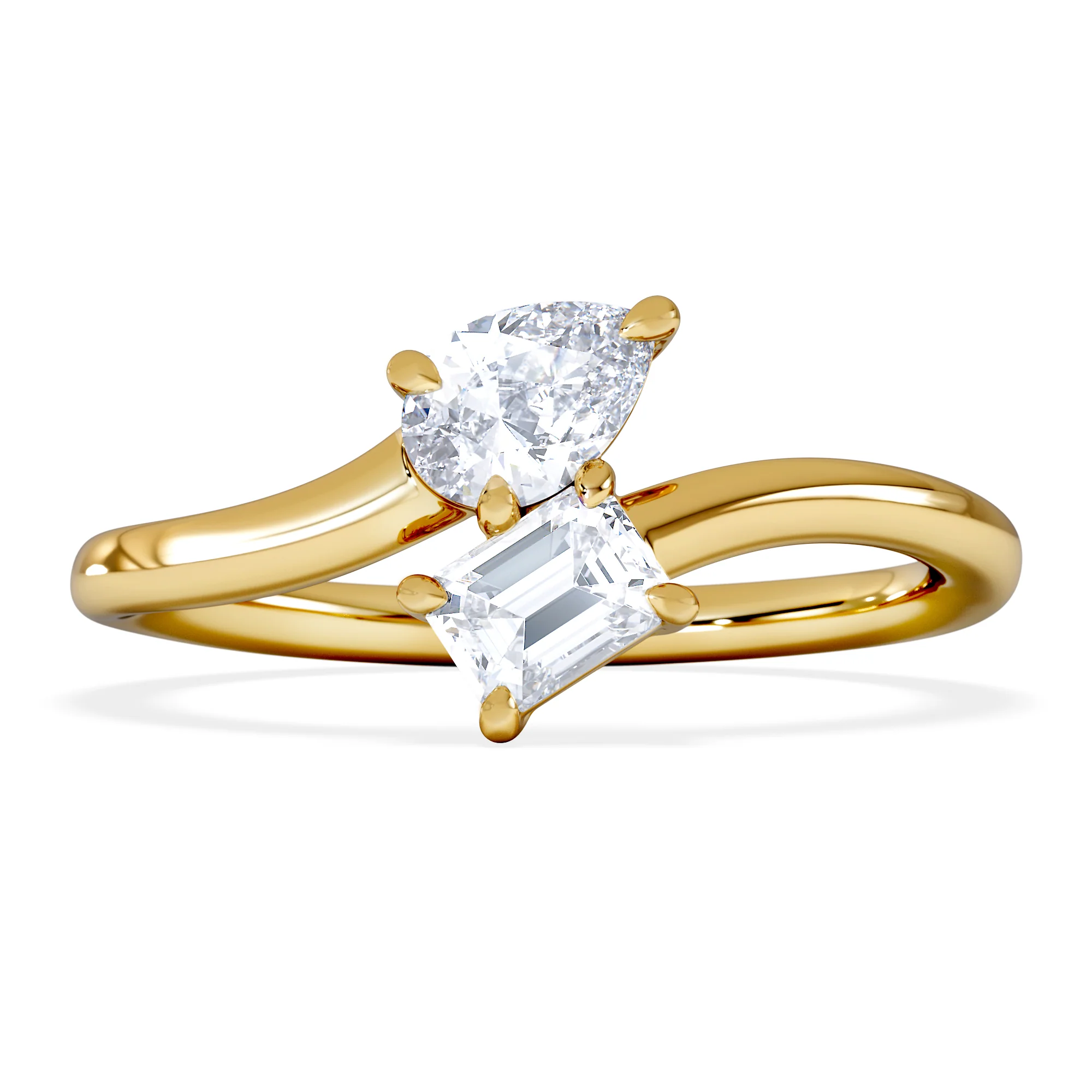 Toi et Moi Emerald and Pear Cut Lab Diamond Ring 0.50ct F/VS in 9K Gold - Image 6