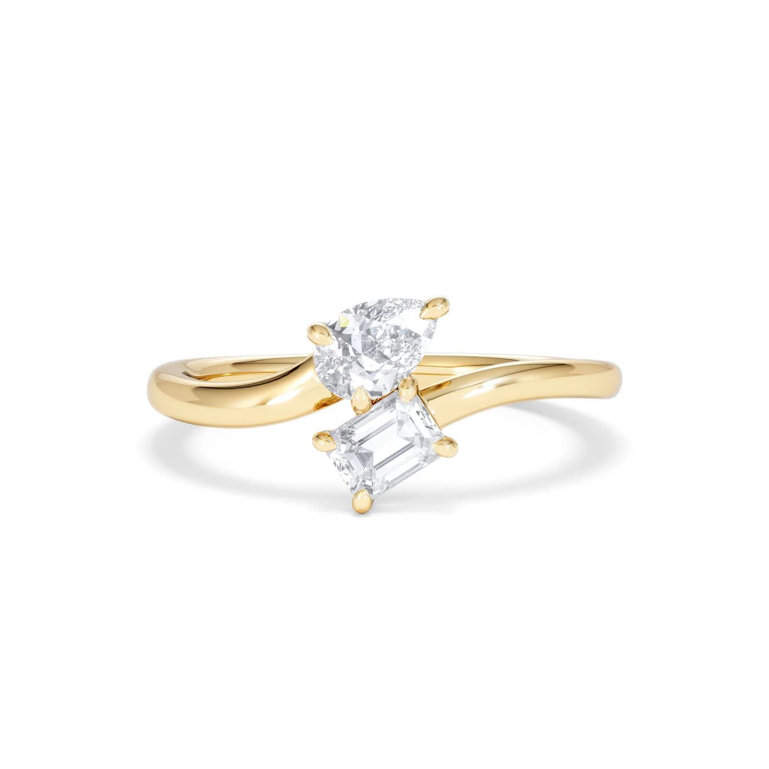 Toi et Moi Emerald and Pear Cut Lab Diamond Ring 0.50ct F/VS in 9K Gold - Image 9