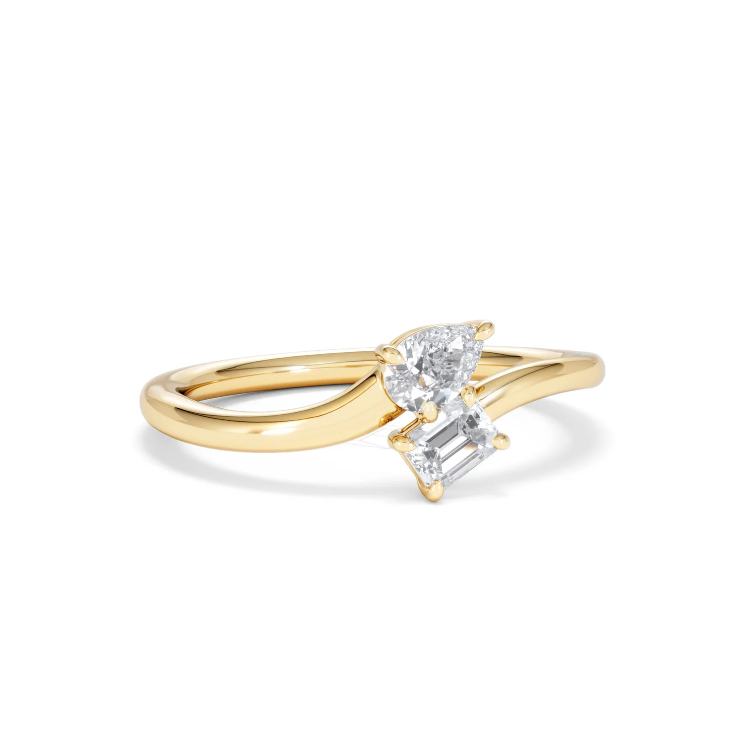 Toi et Moi Emerald and Pear Cut Lab Diamond Ring 0.50ct in F/VS 18K Gold Vermeil - Image 13