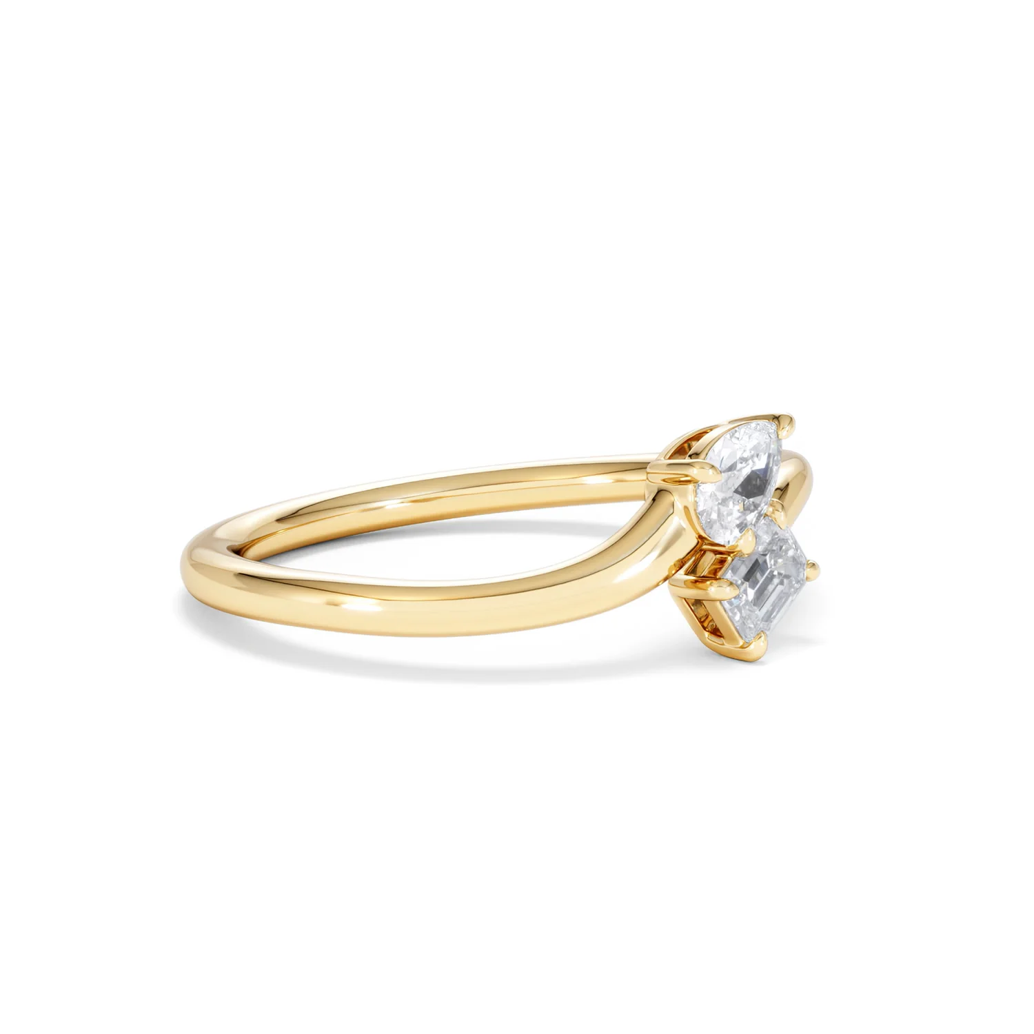 Toi et Moi Emerald and Pear Cut Lab Diamond Ring 0.50ct in F/VS 18K Gold Vermeil - Image 20