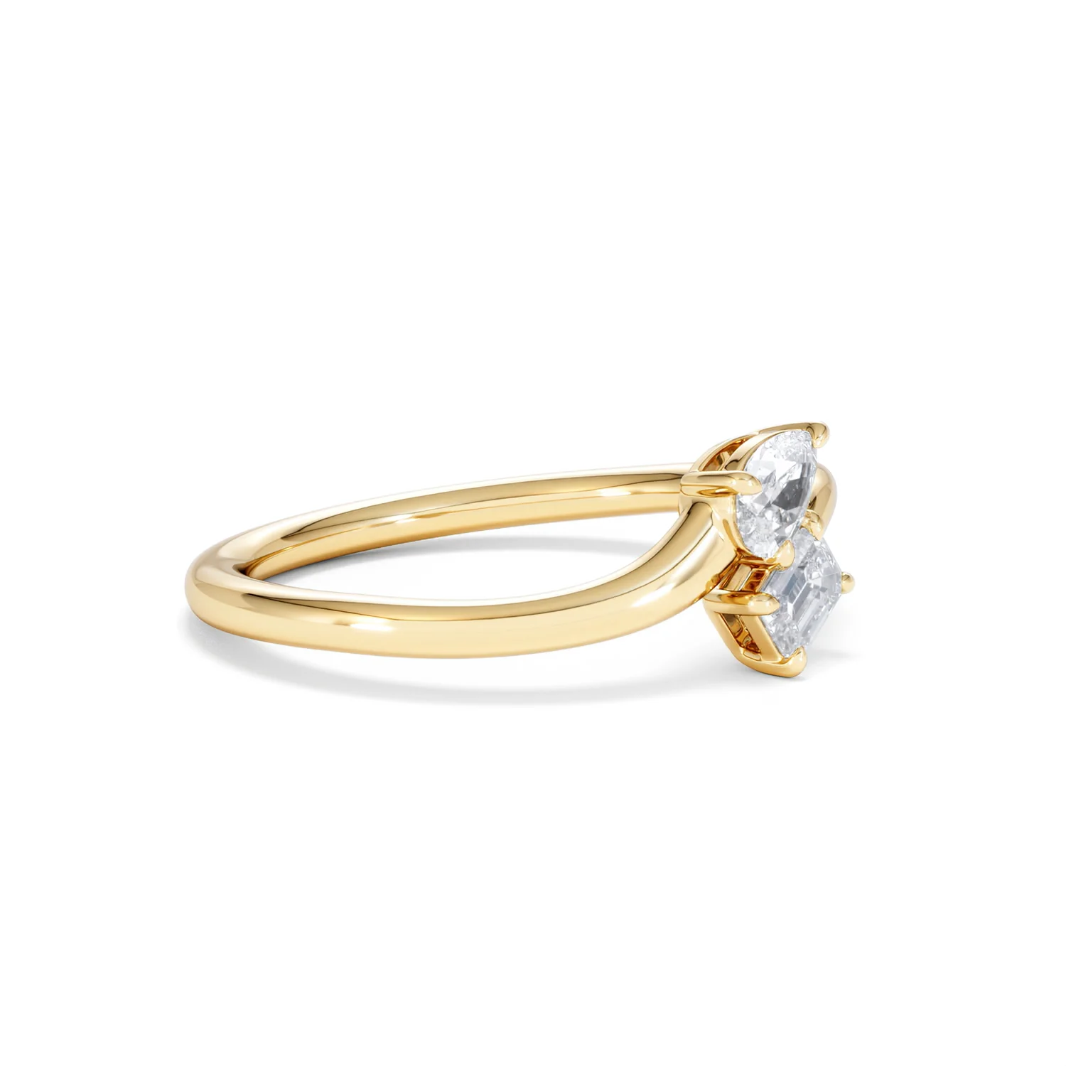 Toi et Moi Emerald and Pear Cut Lab Diamond Ring 0.50ct in F/VS 18K Gold Vermeil - Image 21