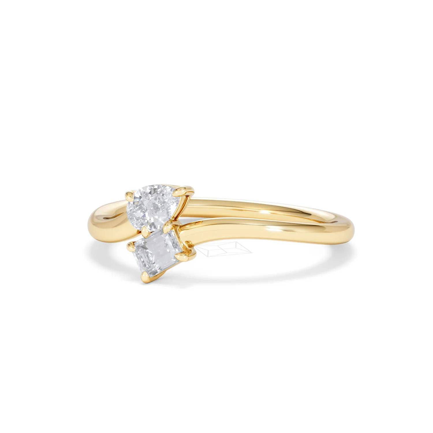 Toi et Moi Emerald and Pear Cut Lab Diamond Ring 0.50ct in F/VS 18K Gold Vermeil - Image 83