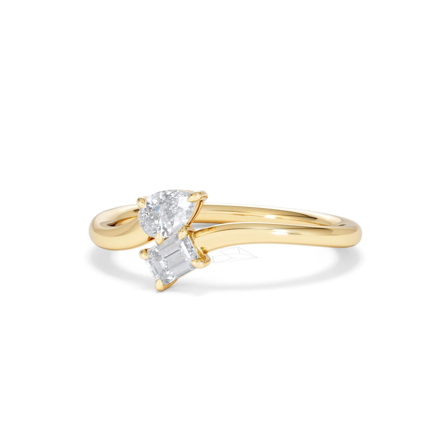 Toi et Moi Emerald and Pear Cut Lab Diamond Ring 0.50ct in F/VS 18K Gold Vermeil - Image 84