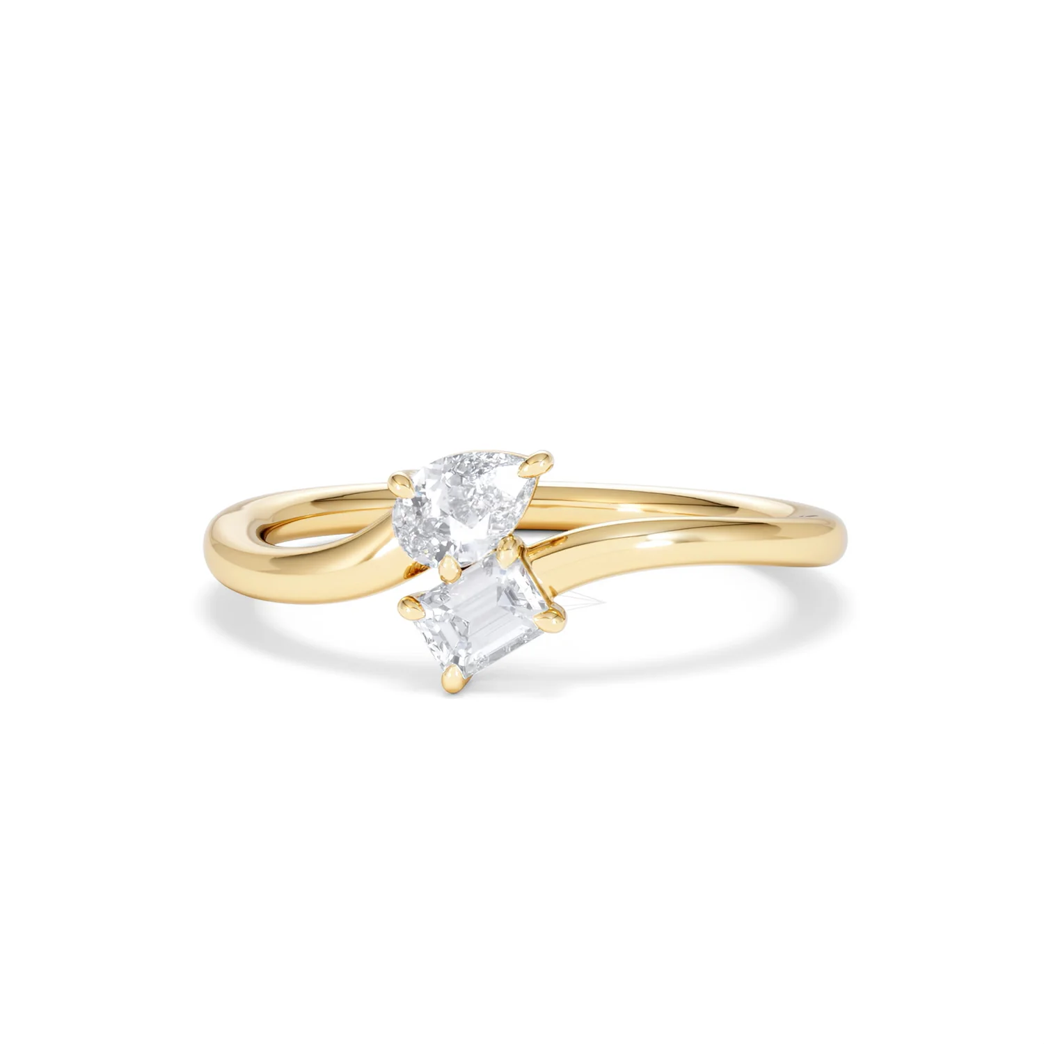 Toi et Moi Emerald and Pear Cut Lab Diamond Ring 0.50ct in F/VS 18K Gold Vermeil - Image 87