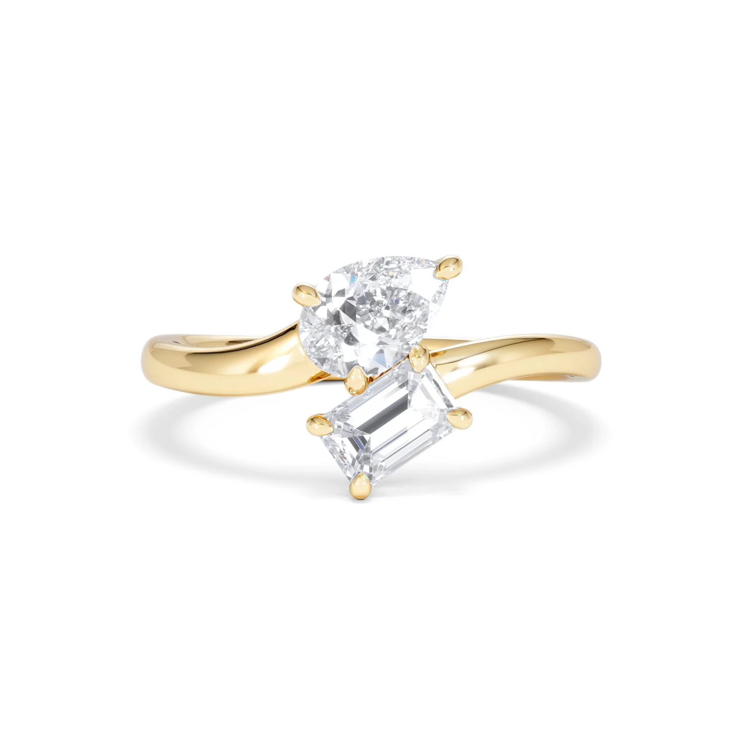 Toi et Moi Emerald and Pear Cut Lab Diamond Ring 1.00ct F/VS in 9K Gold - Image 10