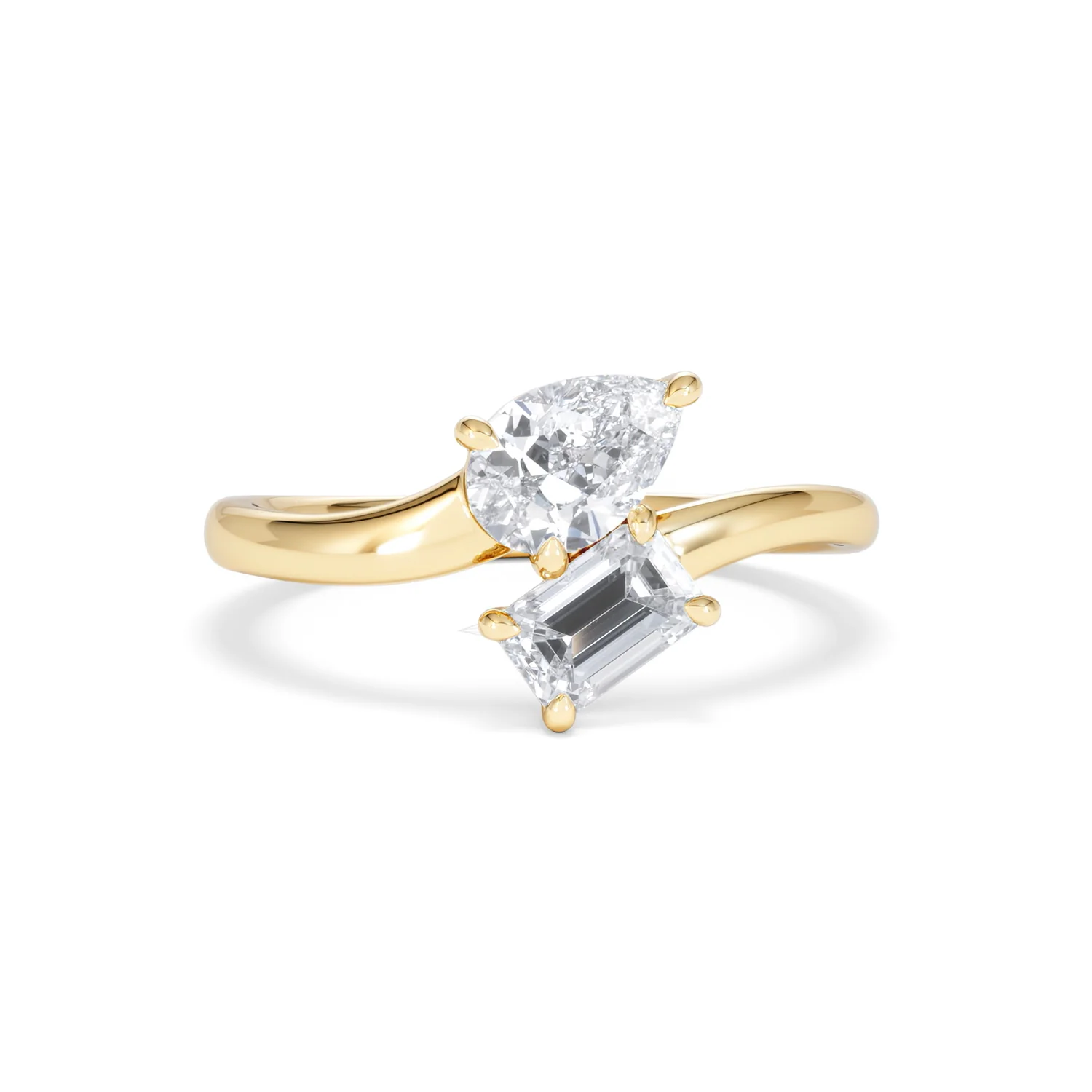 Toi et Moi Emerald and Pear Cut Lab Diamond Ring 1.00ct F/VS in 9K Gold - Image 11