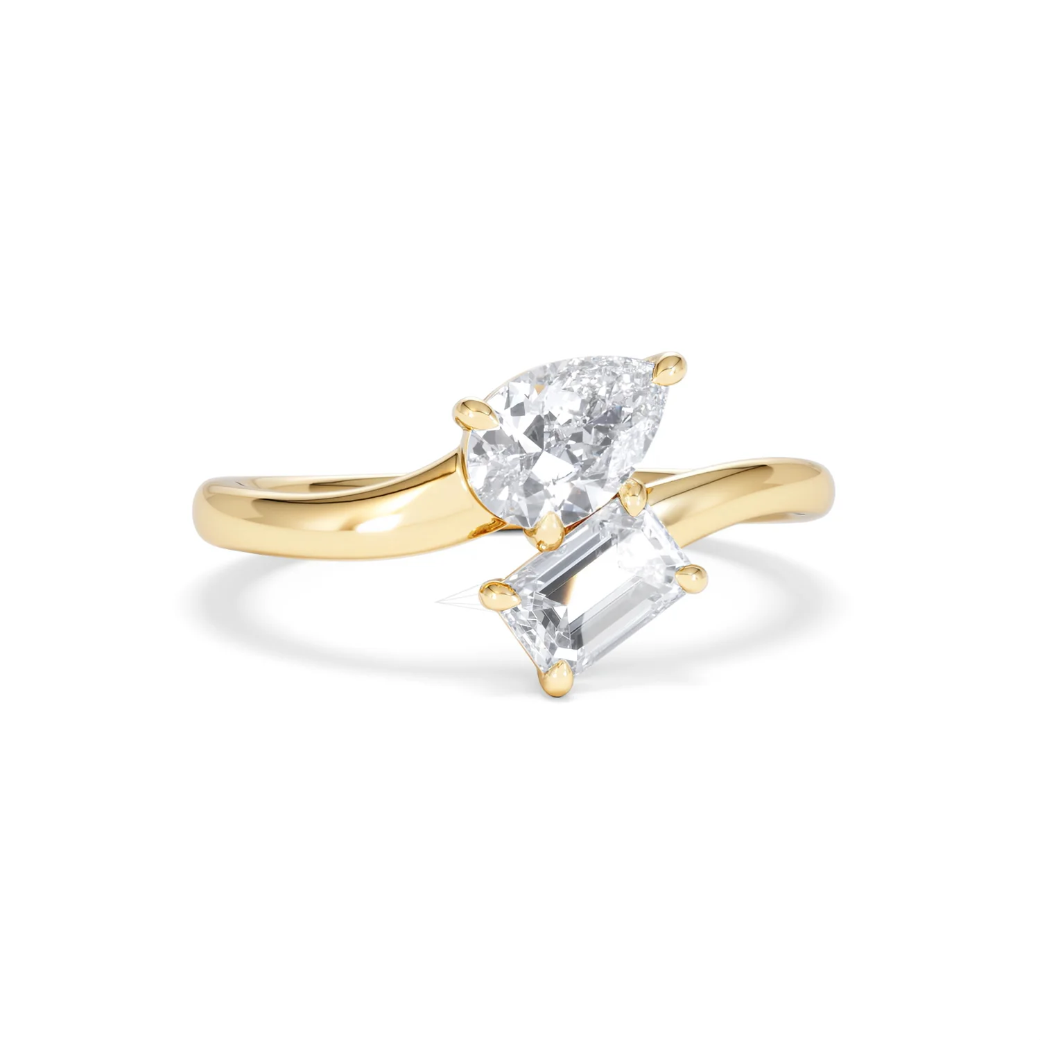 Toi et Moi Emerald and Pear Cut Lab Diamond Ring 1.00ct F/VS in 9K Gold - Image 12