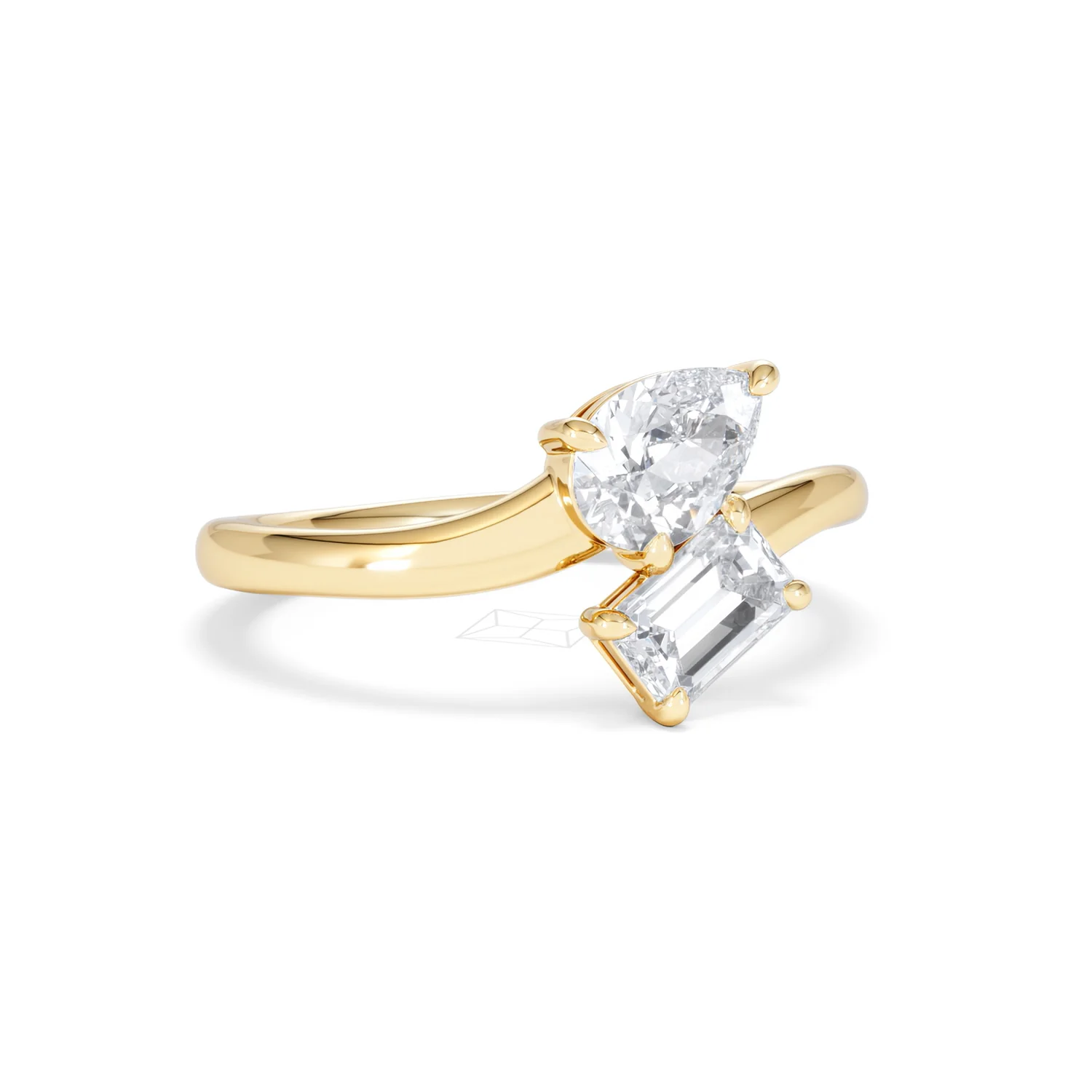 Toi et Moi Emerald and Pear Cut Lab Diamond Ring 1.00ct F/VS in 9K Gold - Image 15