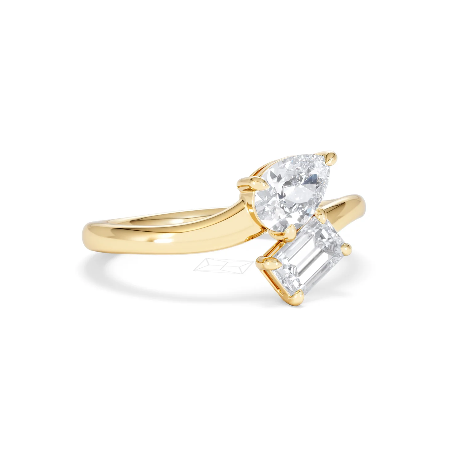 Toi et Moi Emerald and Pear Cut Lab Diamond Ring 1.00ct F/VS in 9K Gold - Image 16